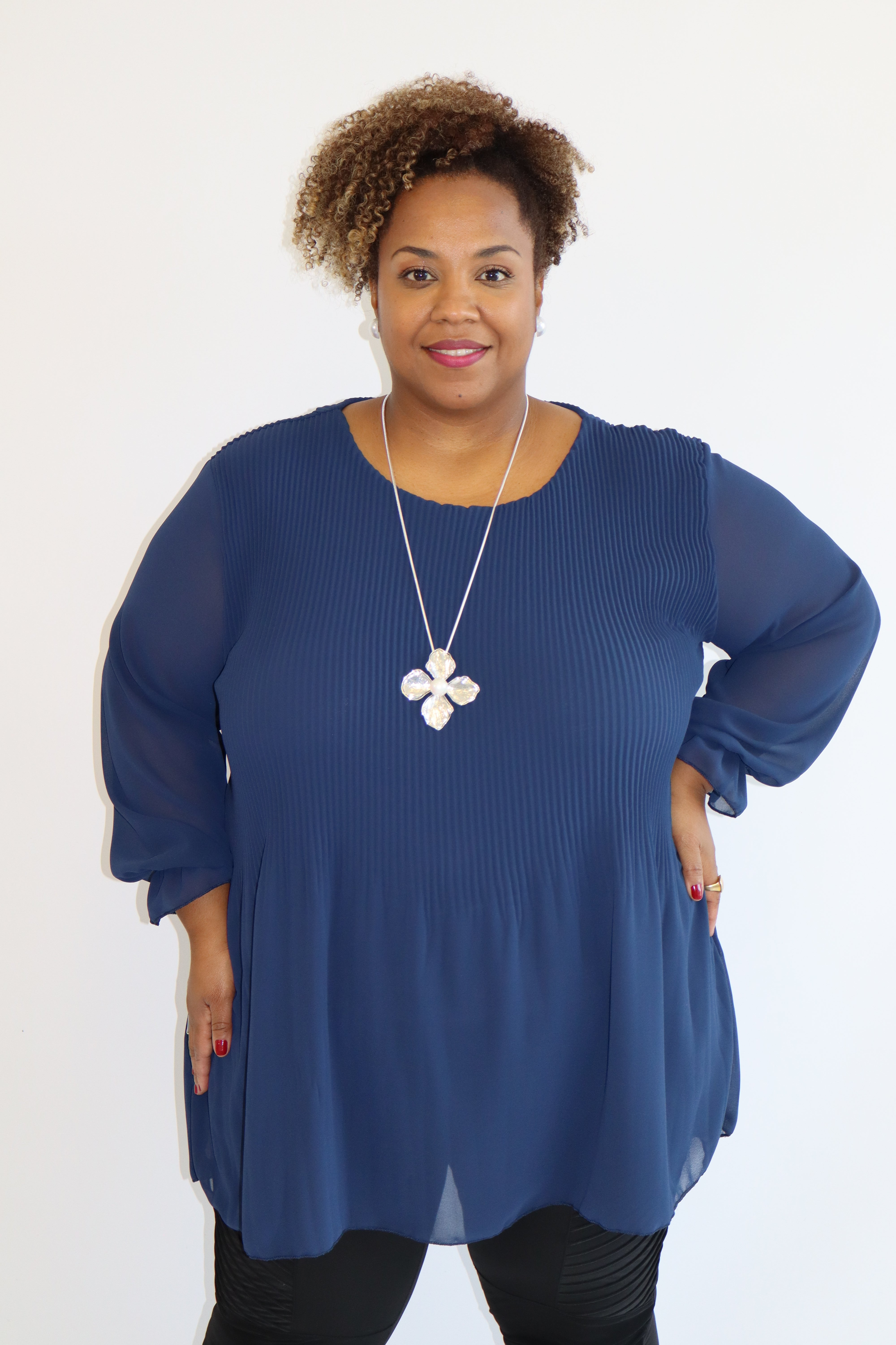 Maizie Pleated Blouse in Navy