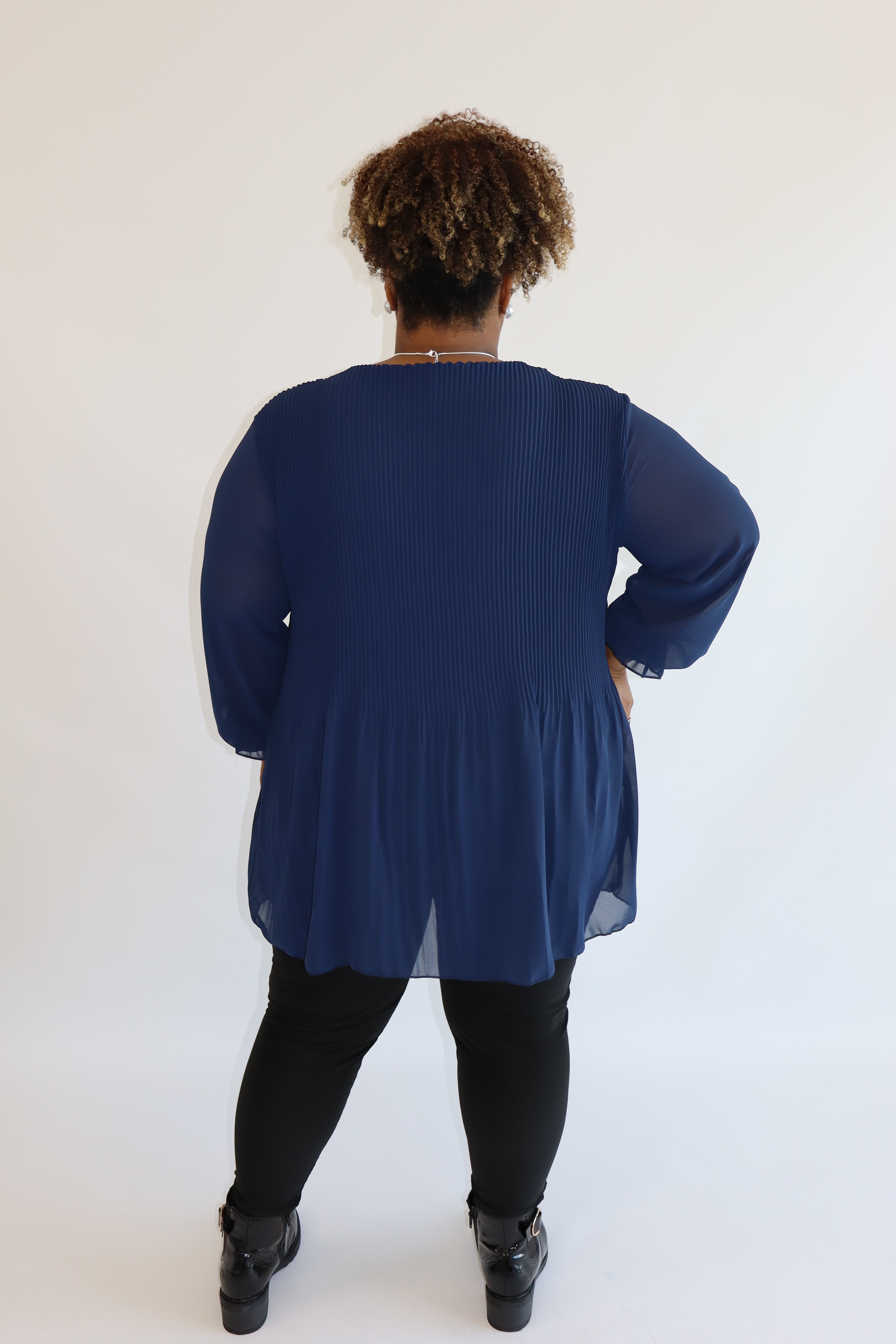 Maizie Pleated Blouse in Navy