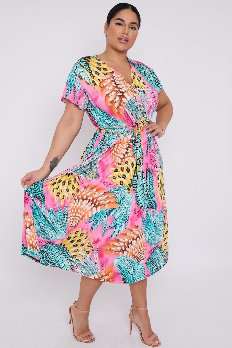 Dani Faux Wrap Dress in Pink