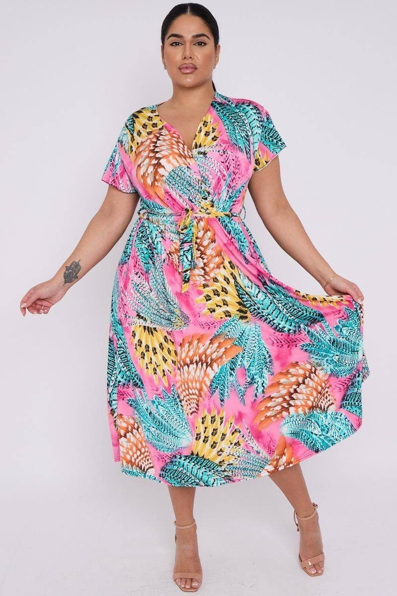 Dani Faux Wrap Dress in Pink