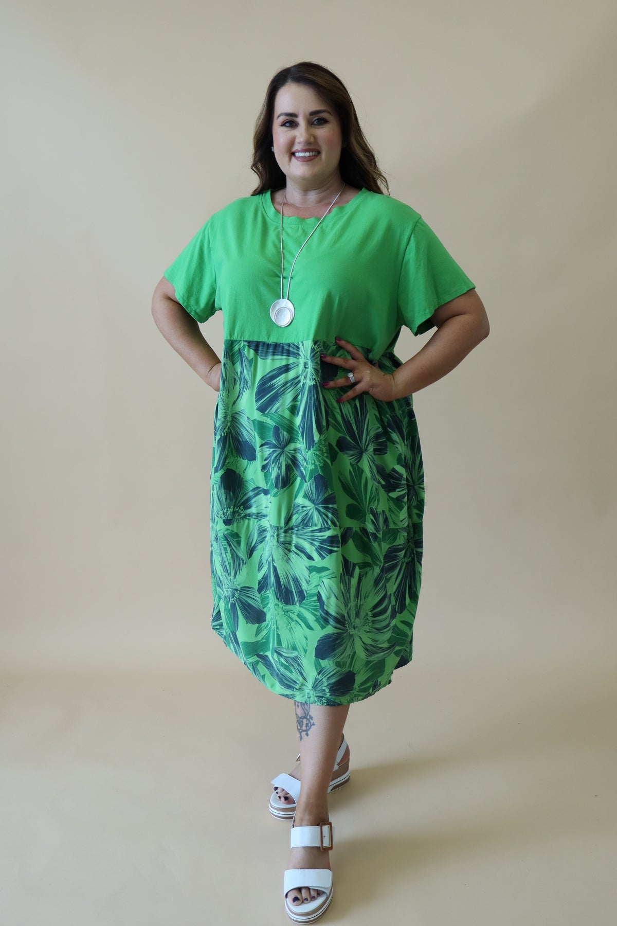 Gianni Floral Dress in Lime