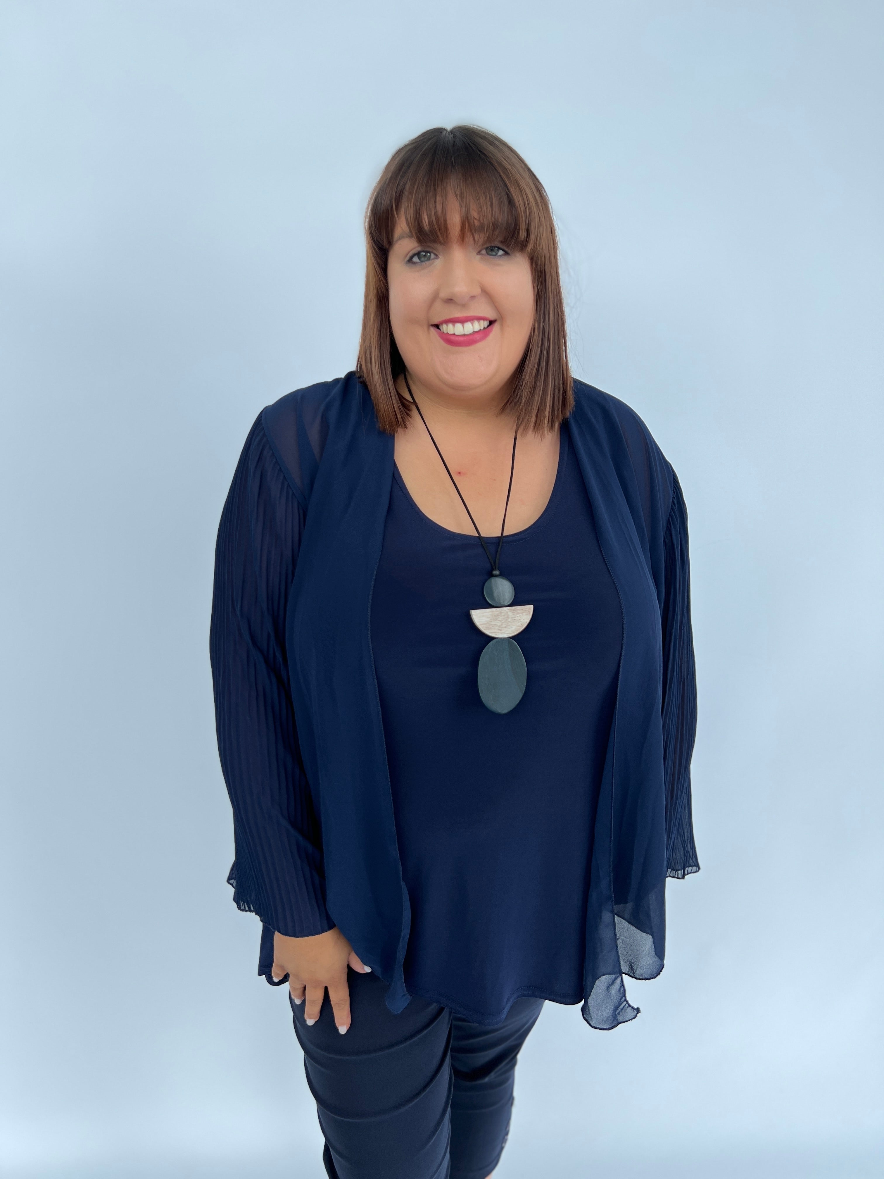 Isla Pleated Sleeved Bolero in Navy