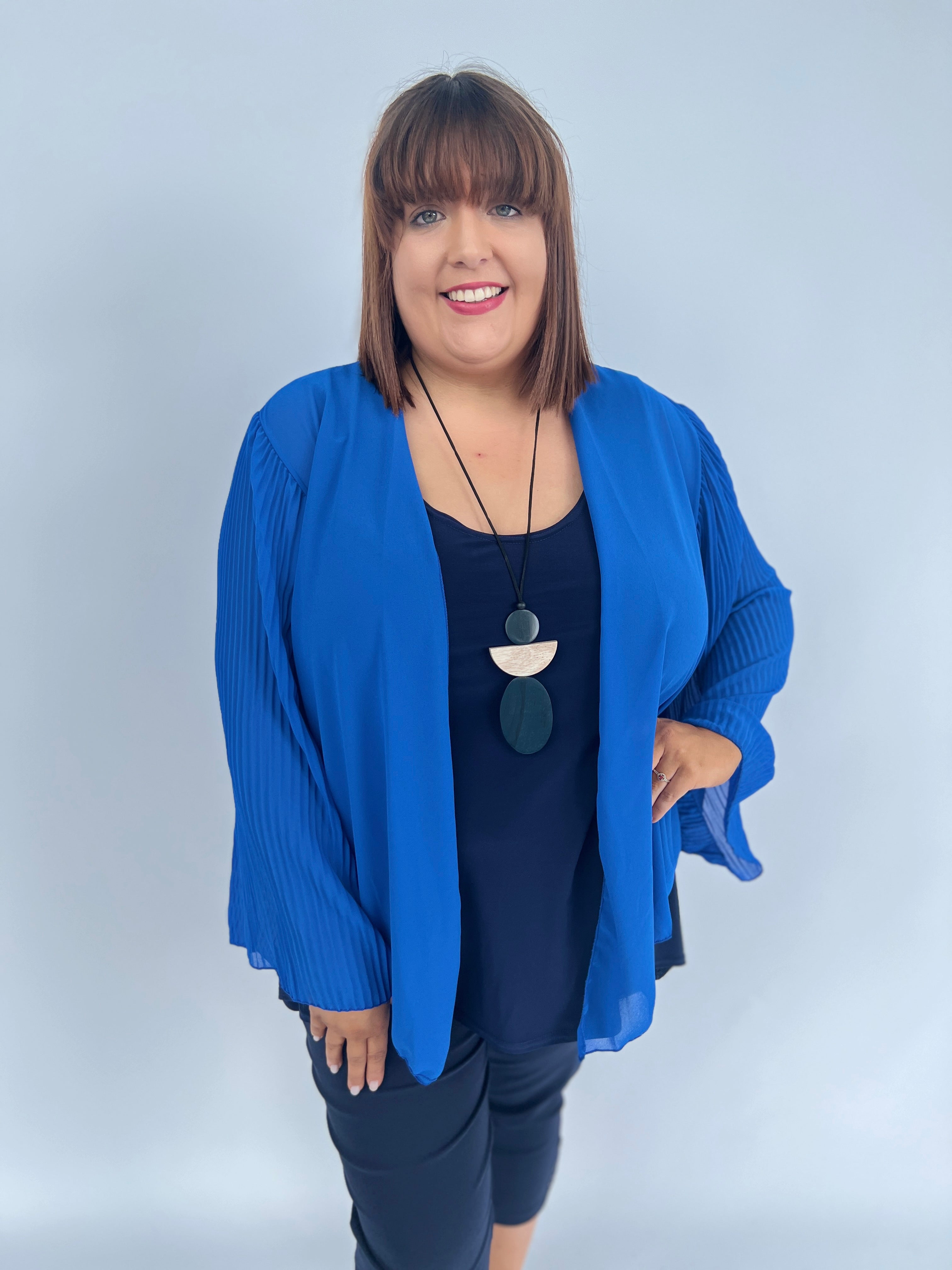 Isla Pleated Sleeved Bolero in Blue