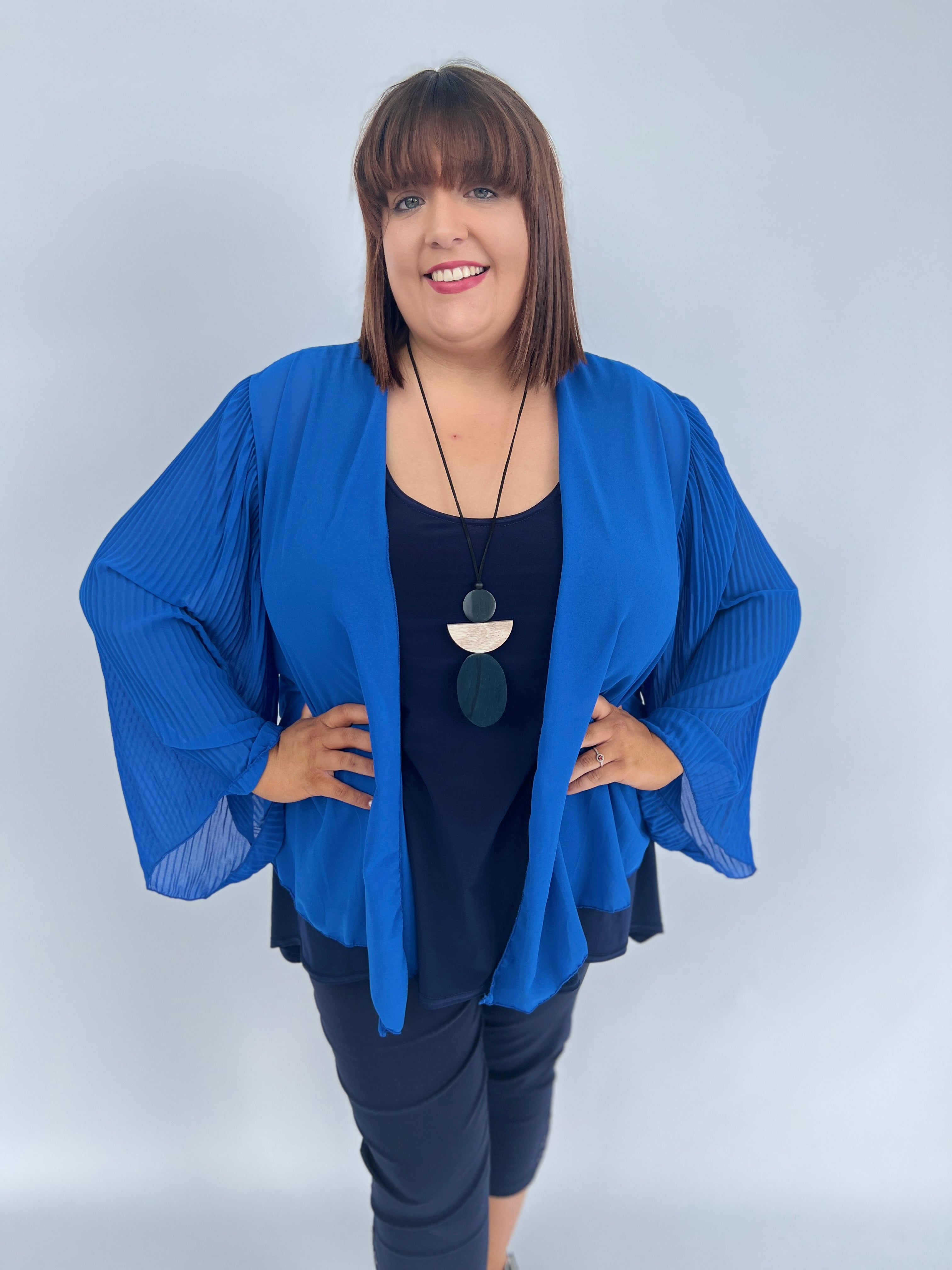Isla Pleated Sleeved Bolero in Blue