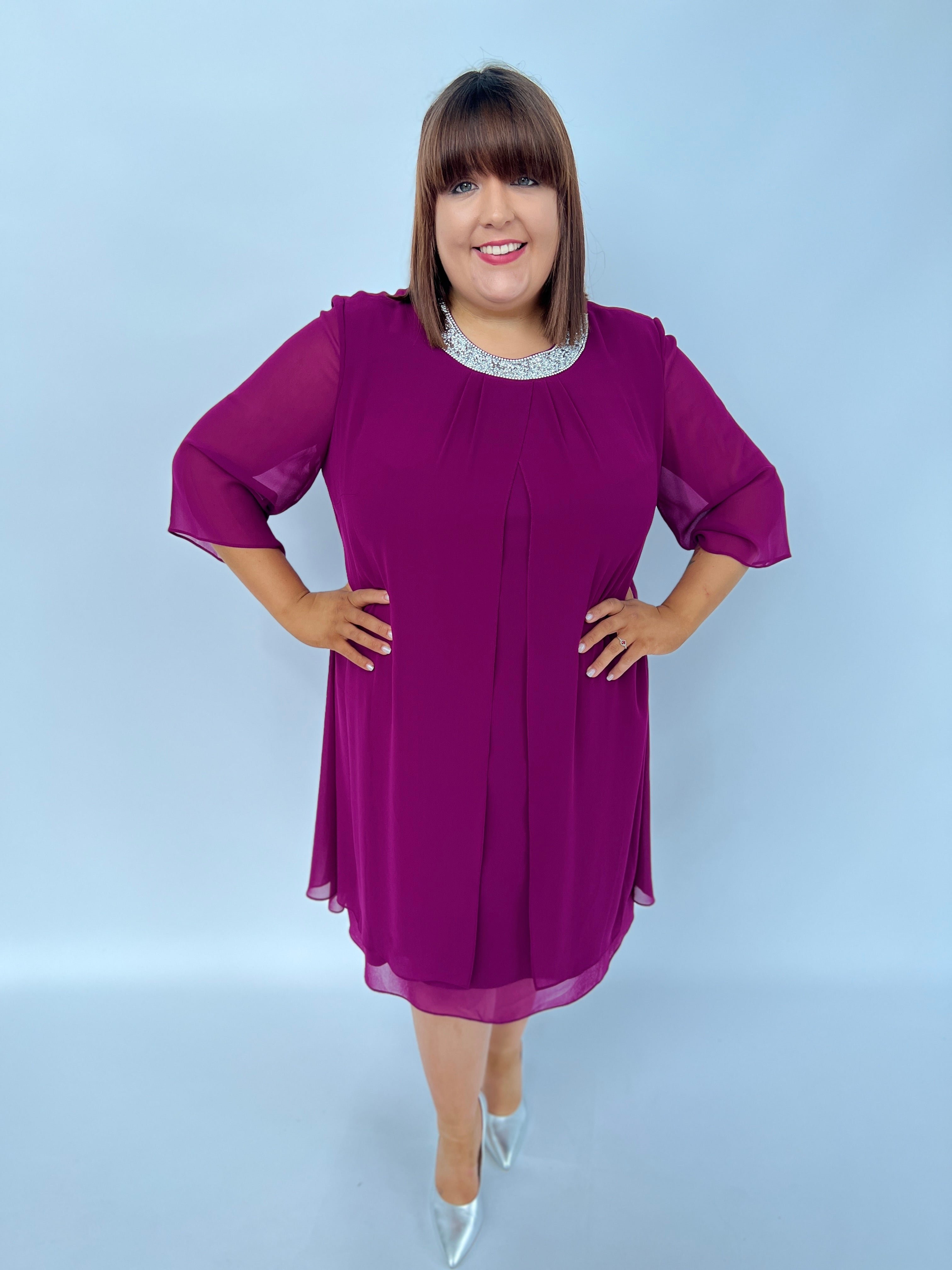 Godske Dress with Diamante Collar in Magenta