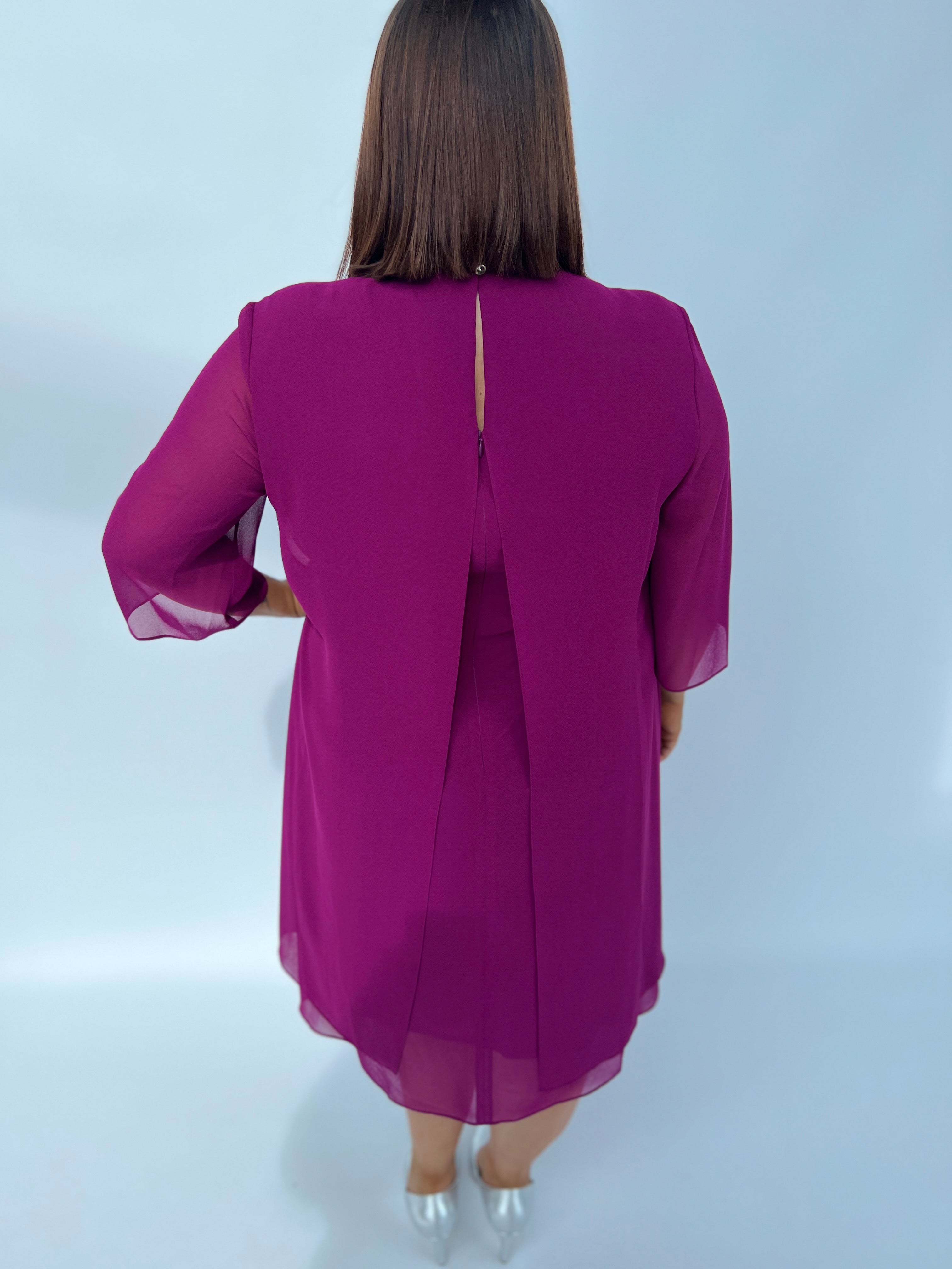 Godske Dress with Diamante Collar in Magenta
