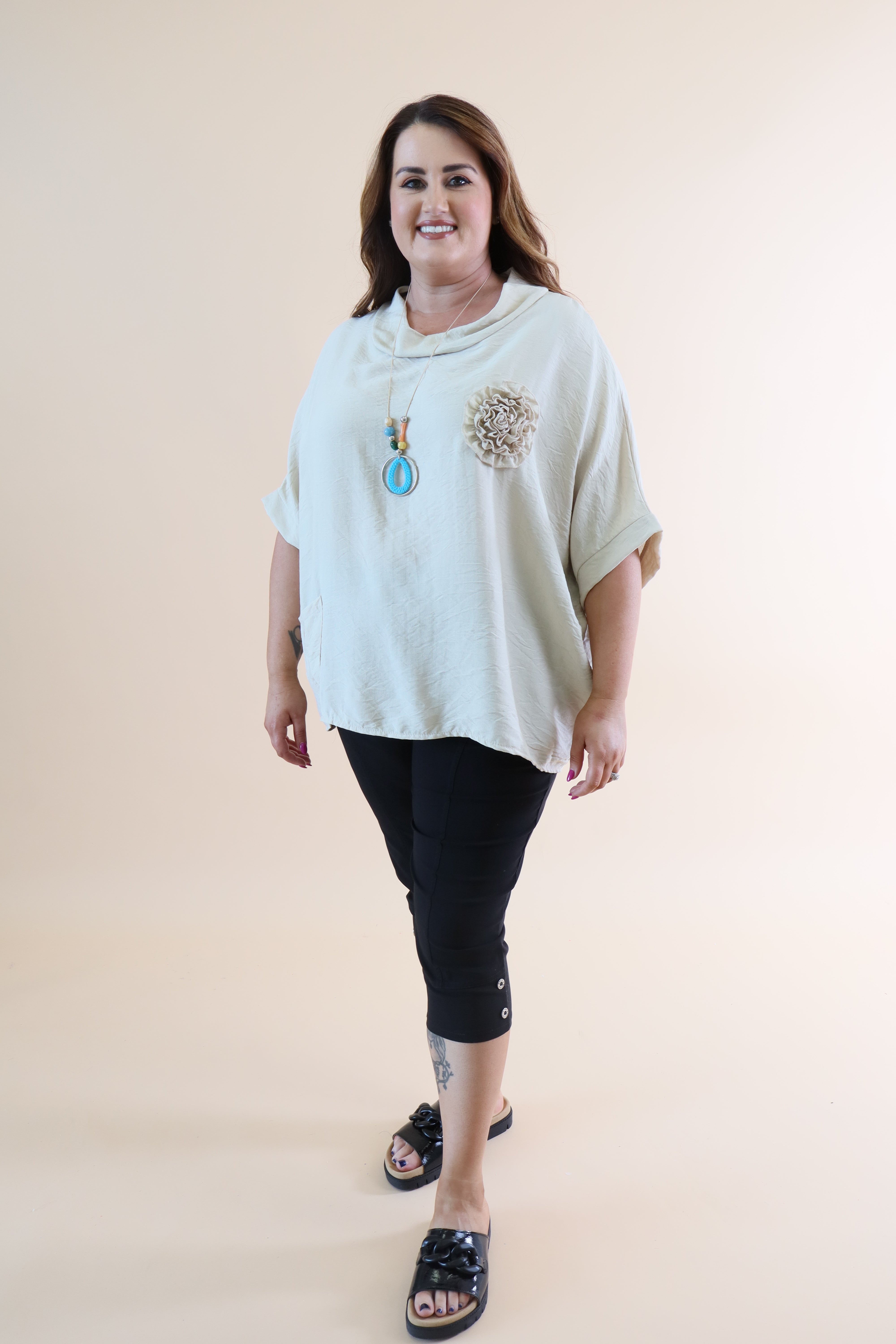 Vita Cowl Neck Blouse in Beige