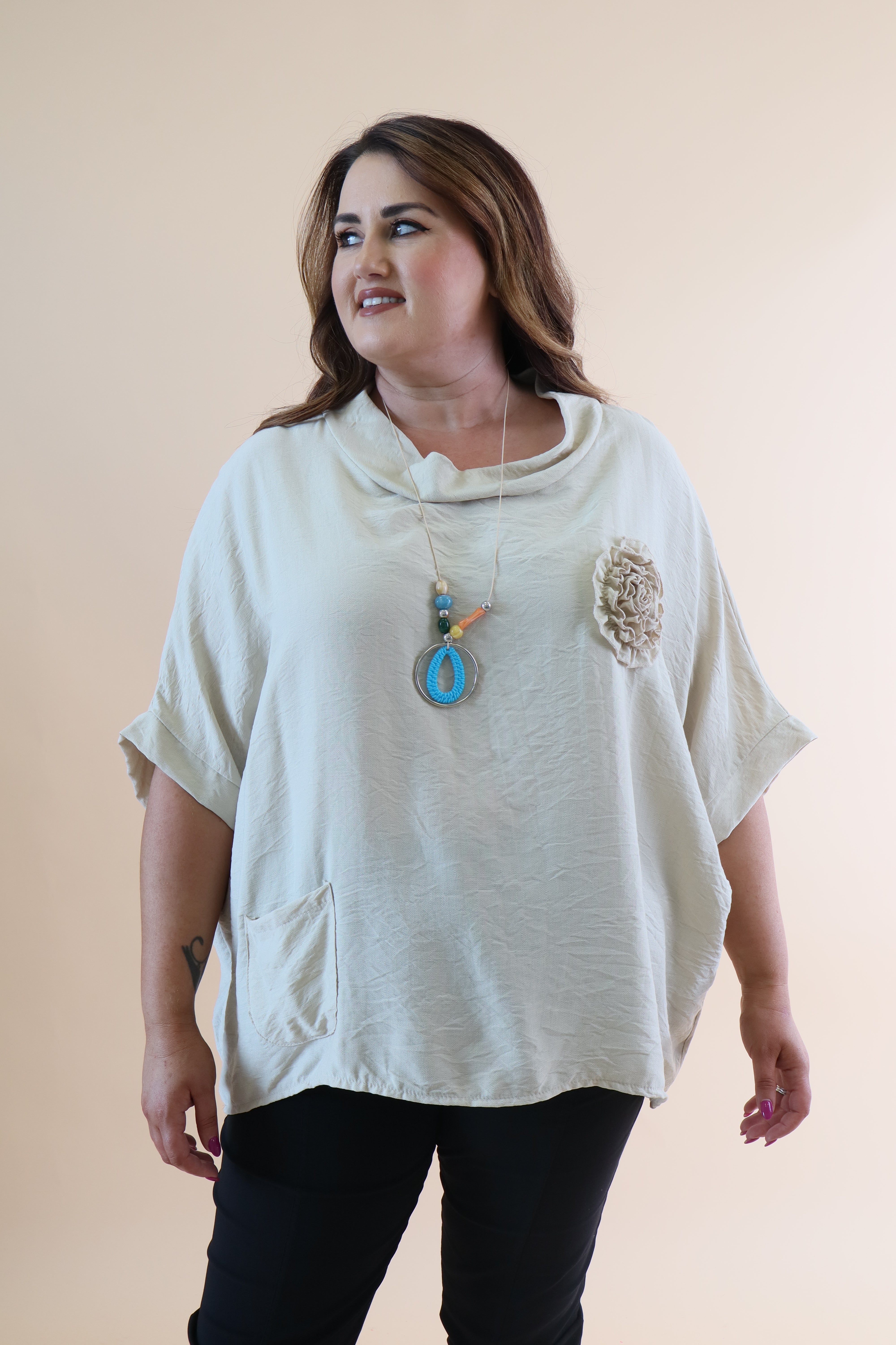 Vita Cowl Neck Blouse in Beige