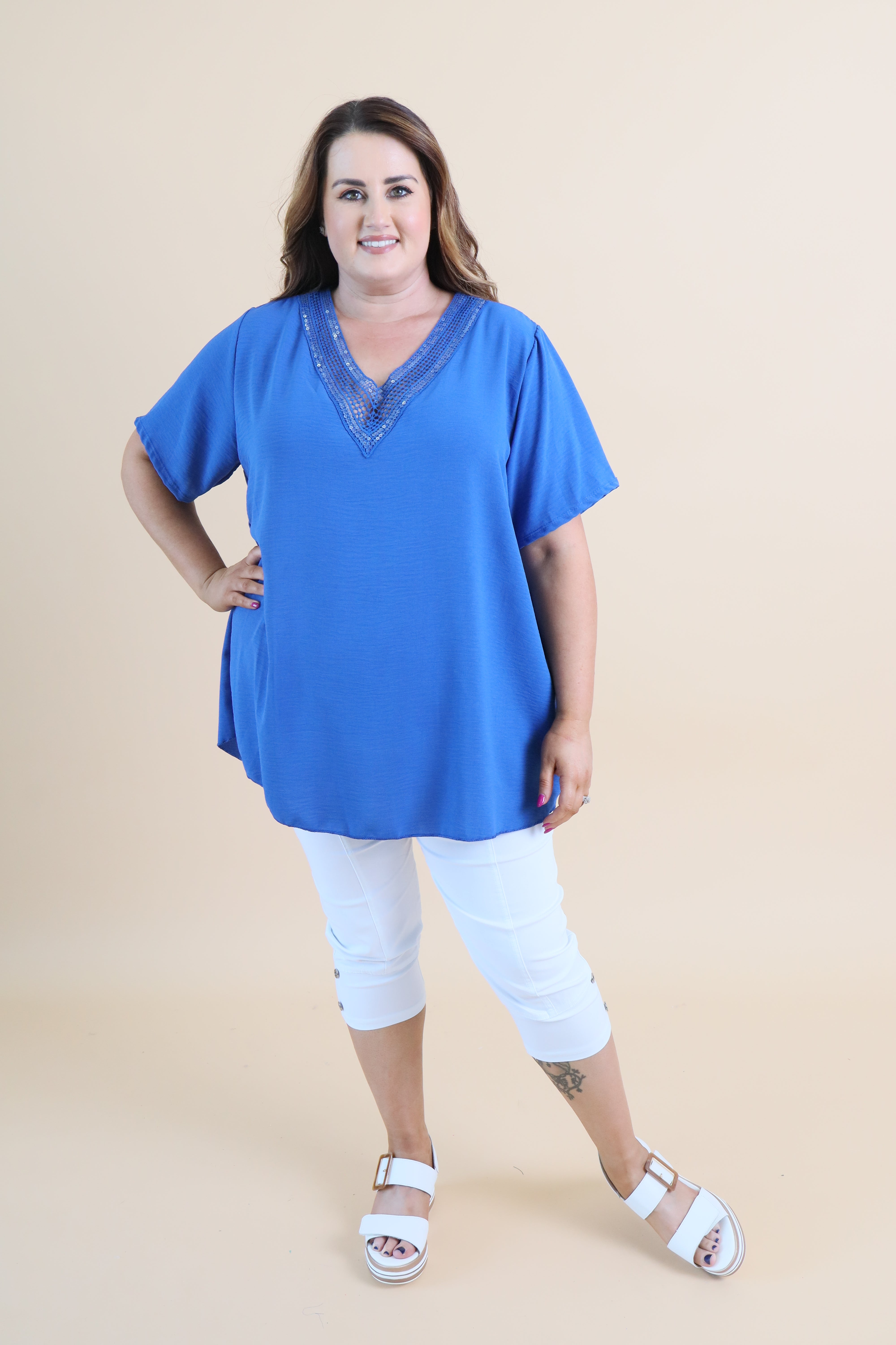 Ruth Sequin Top in Royal Blue