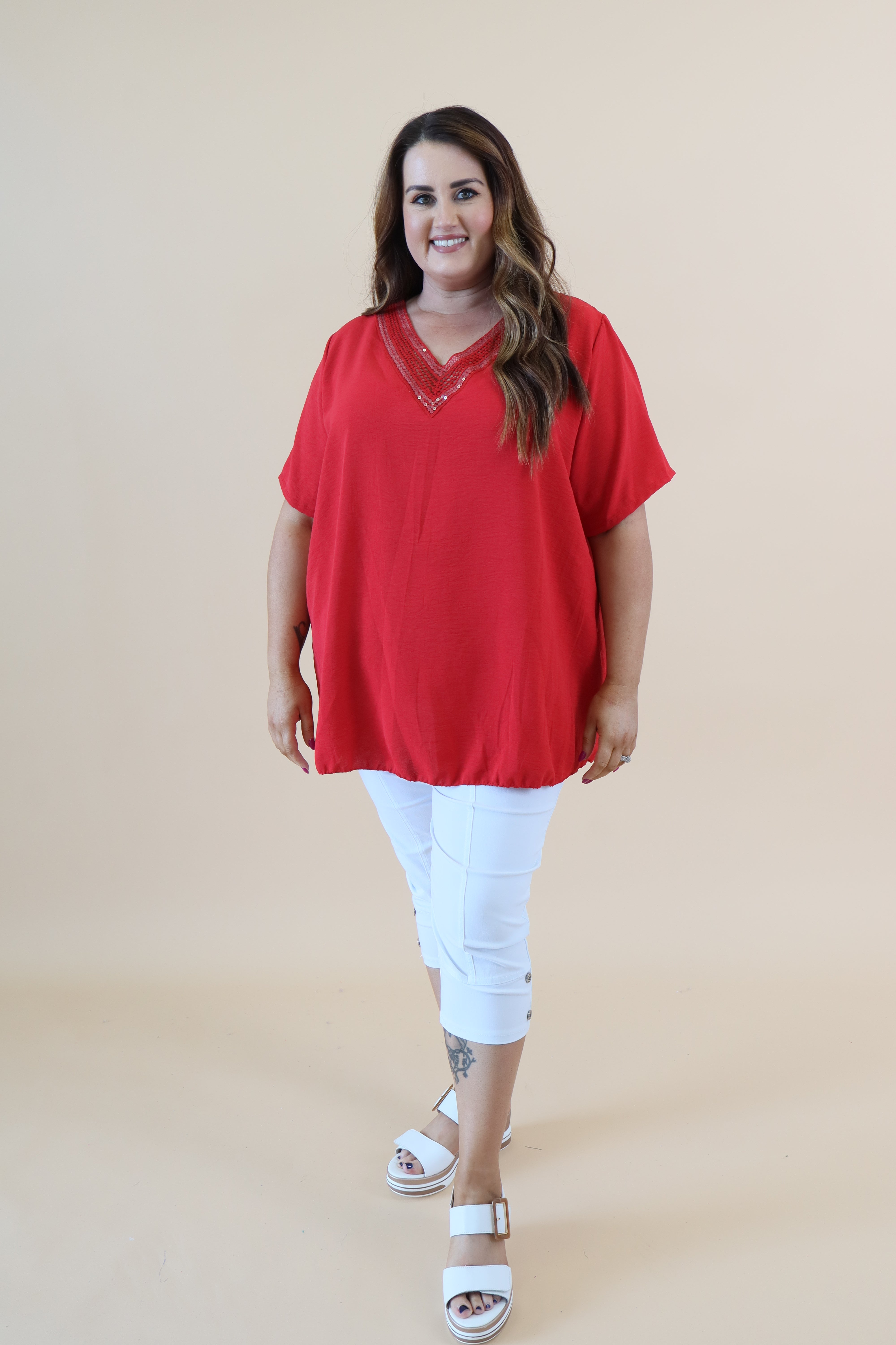 Ruth Sequin Top in Red