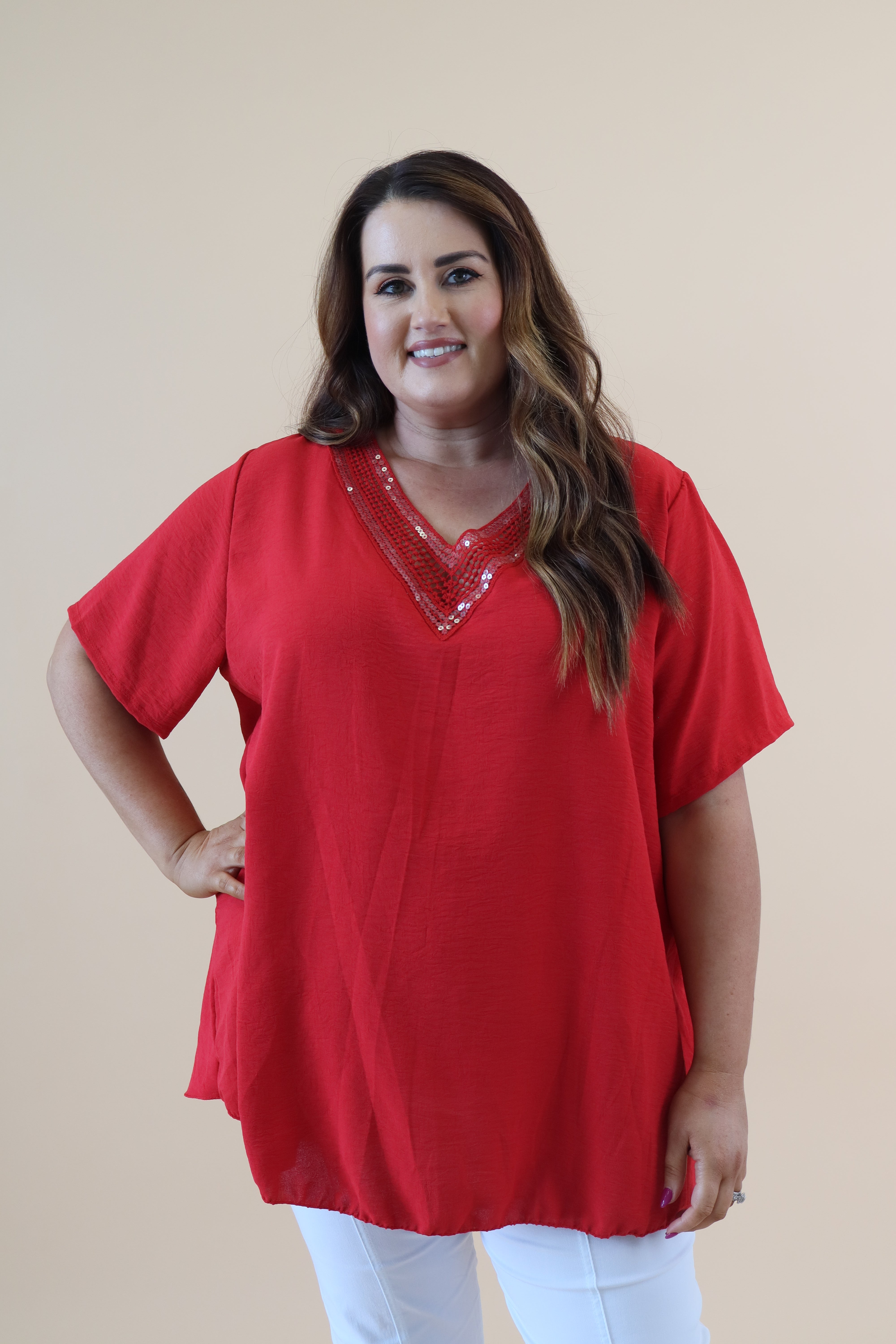 Ruth Sequin Top in Red