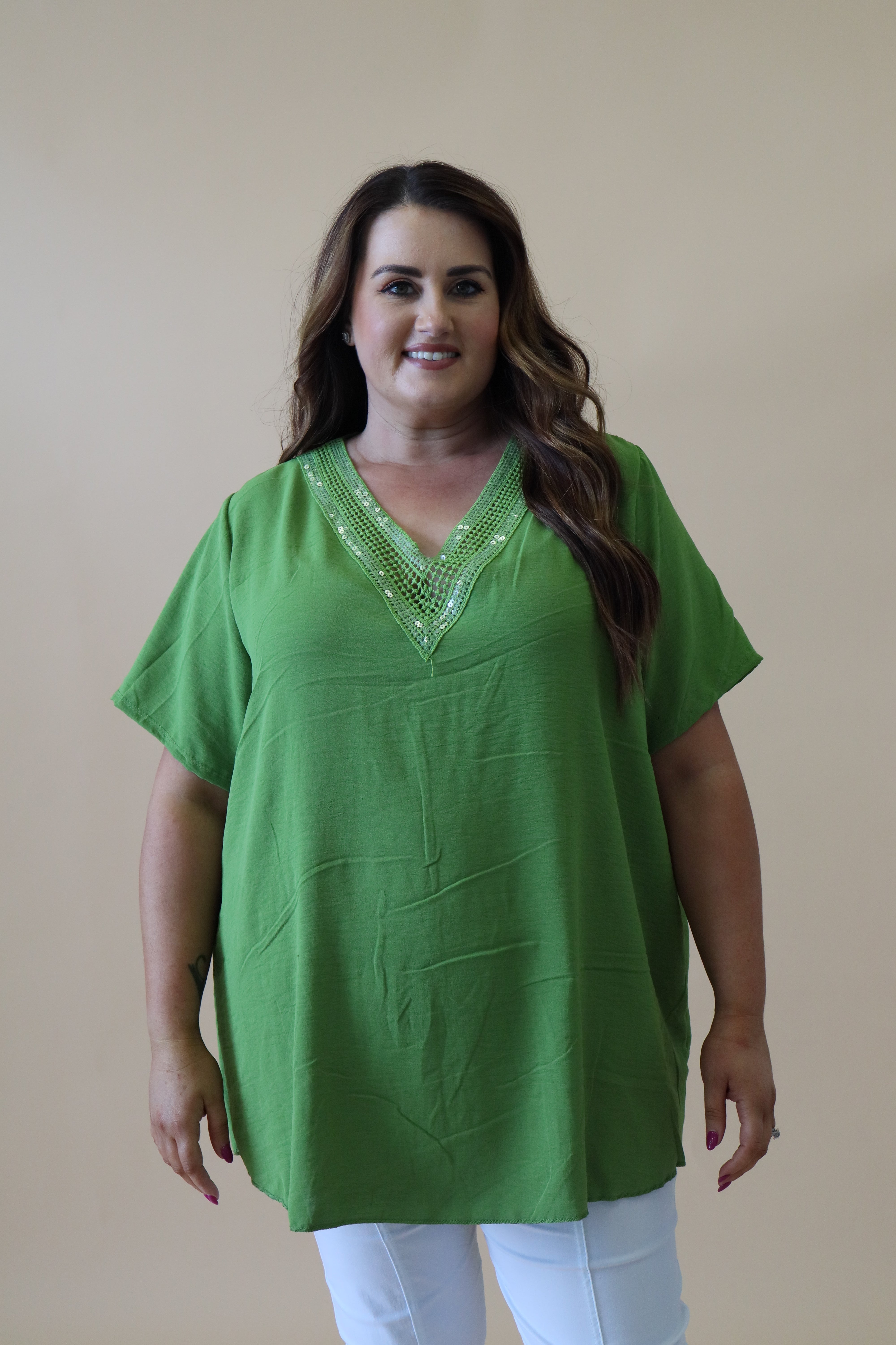 Ruth Sequin Top in Lime