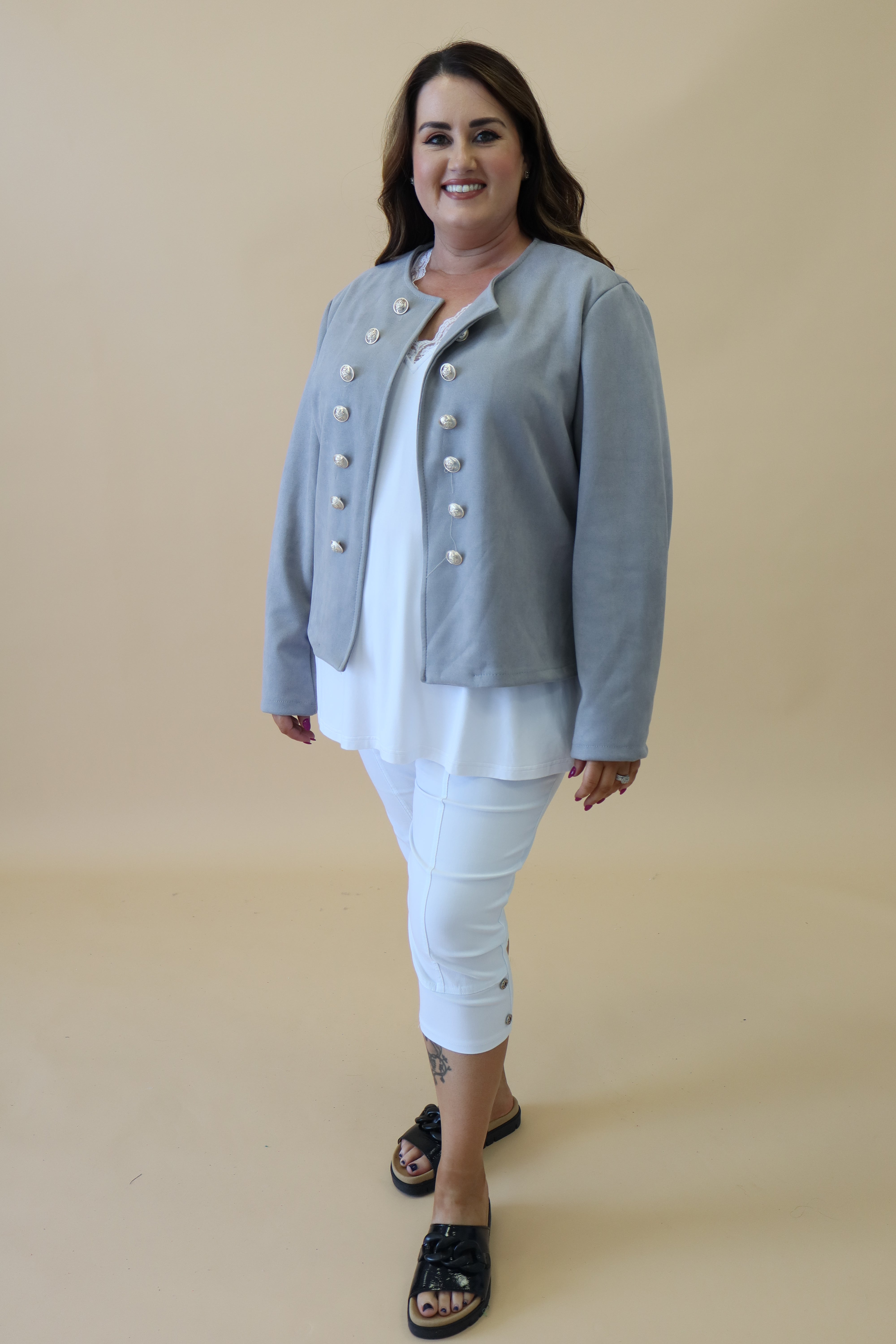 Veda Suede Military Jacket in Grey