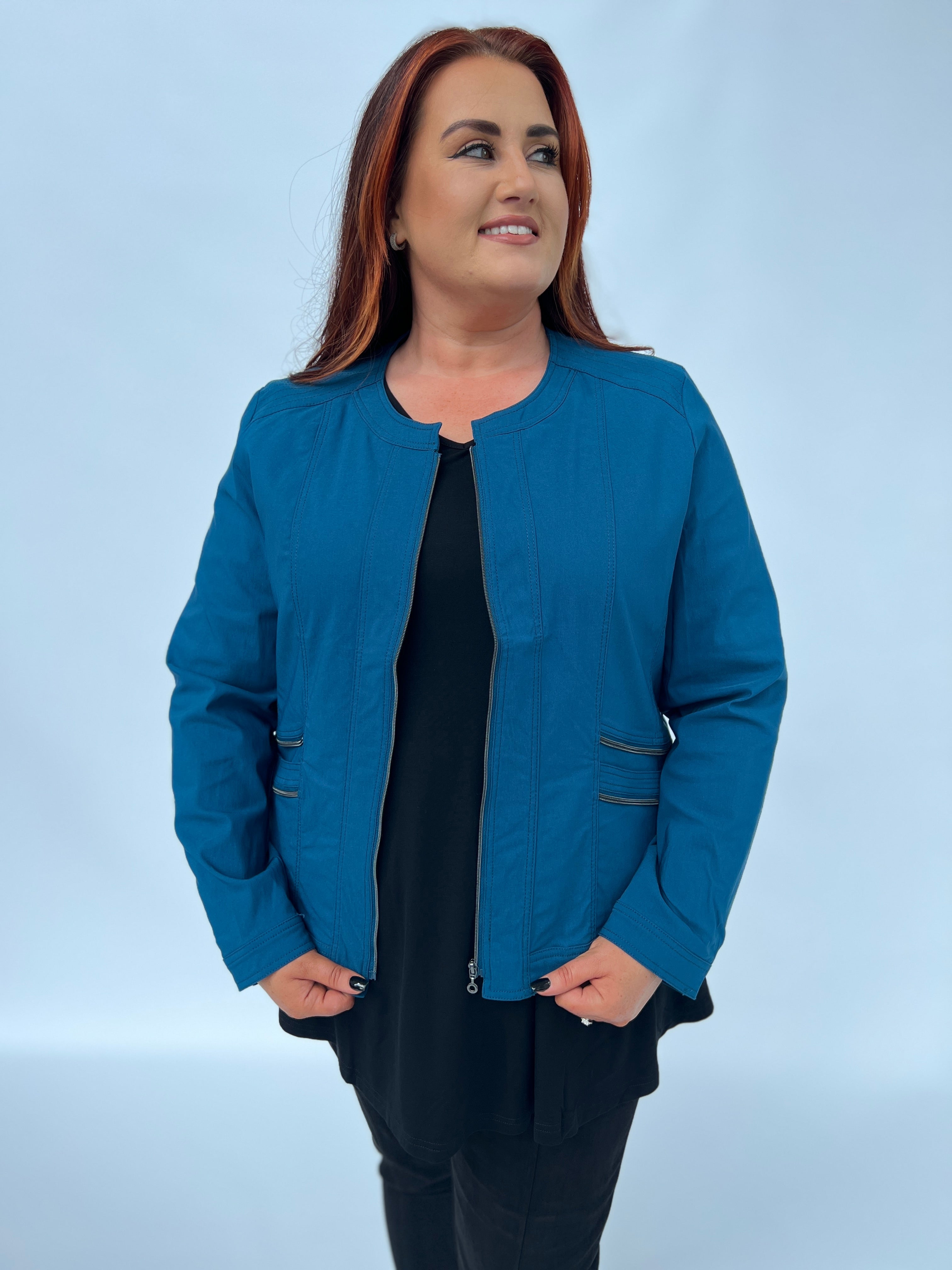 Pinns Zip Detail Jacket in Teal