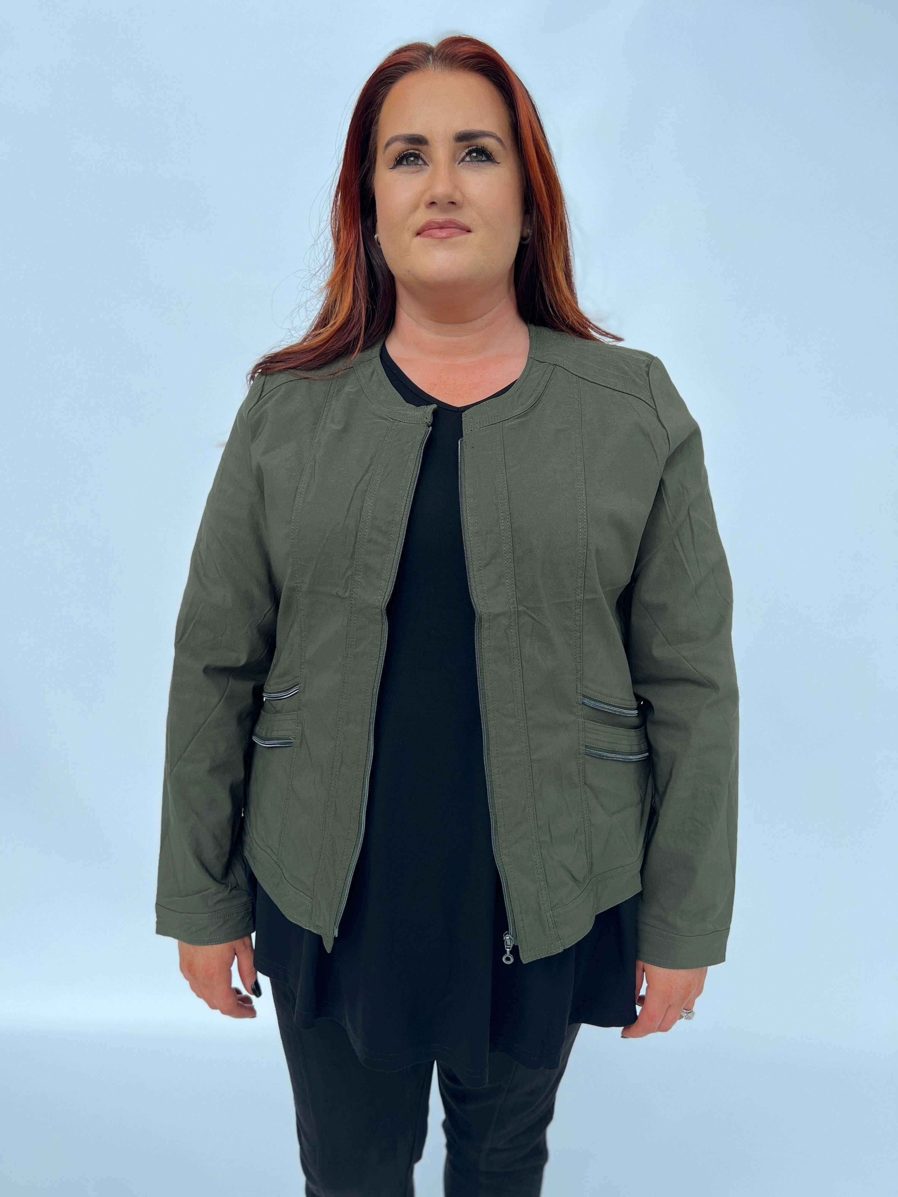 Pinns Zip Detail Jacket in Khaki