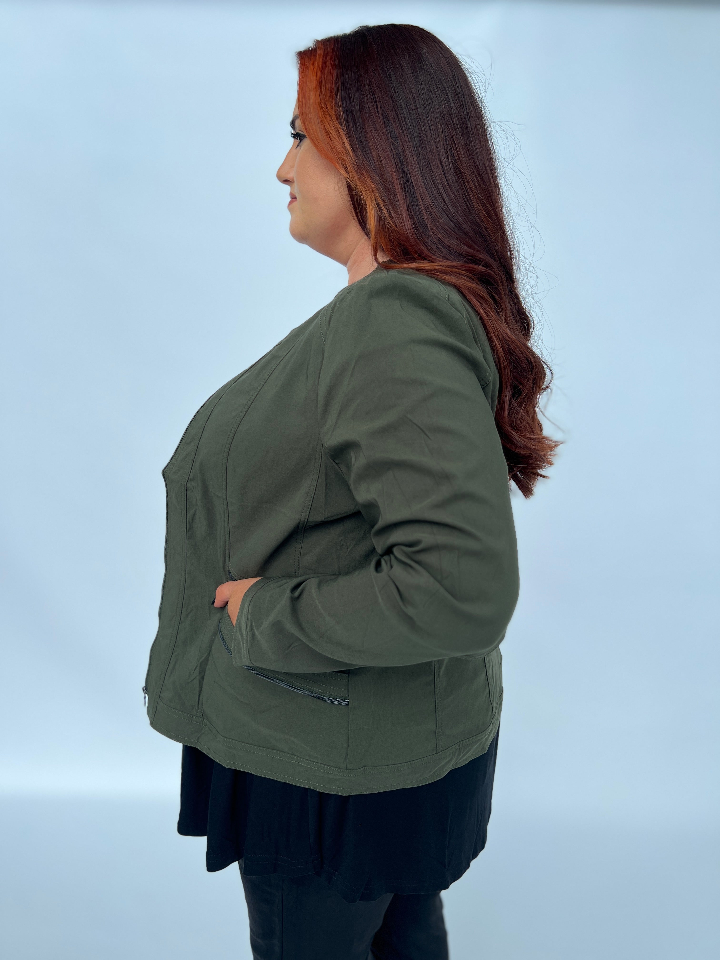 Pinns Zip Detail Jacket in Khaki