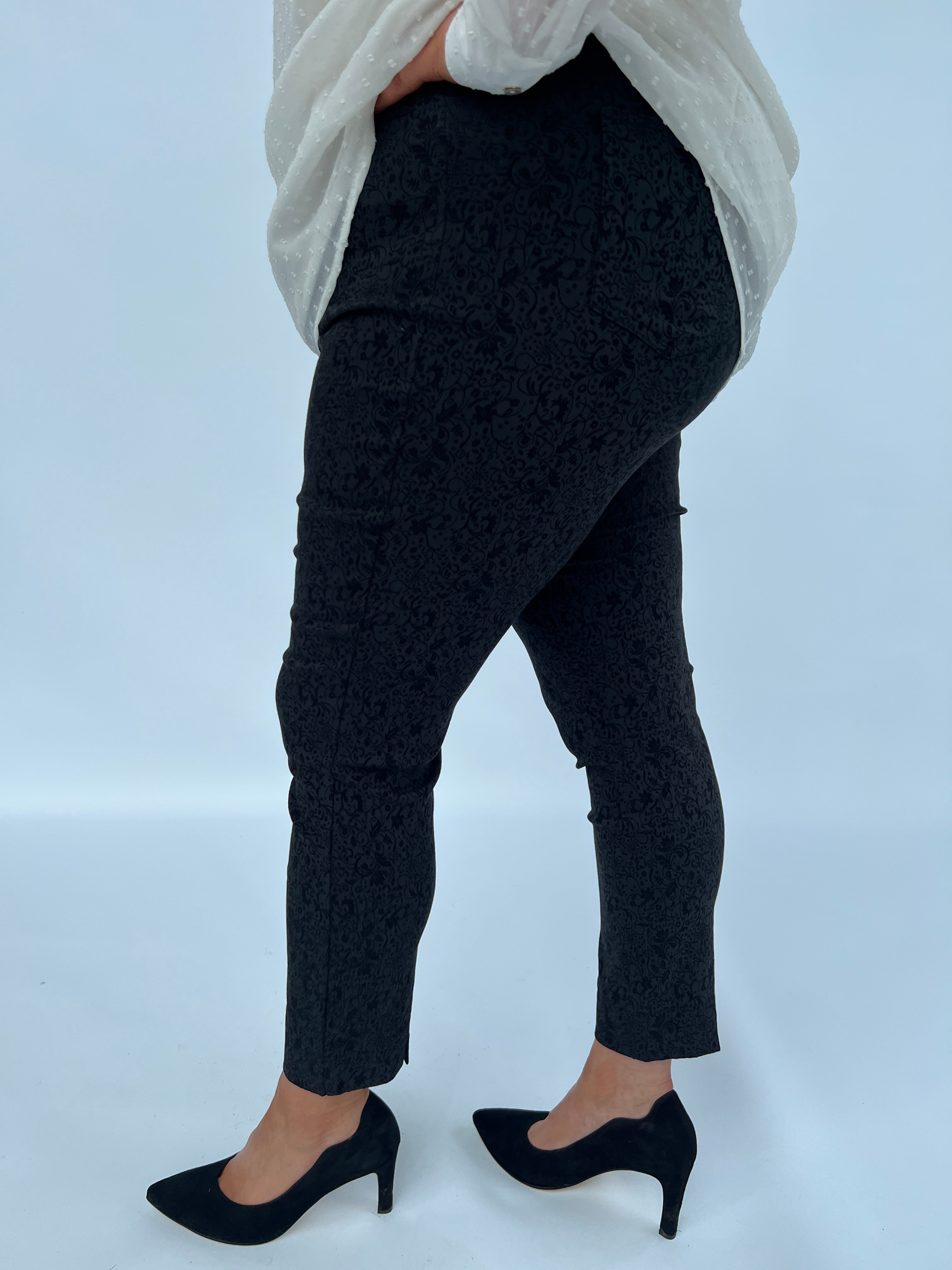 Pinns Jacquard Trousers in Black - Wardrobe Plus