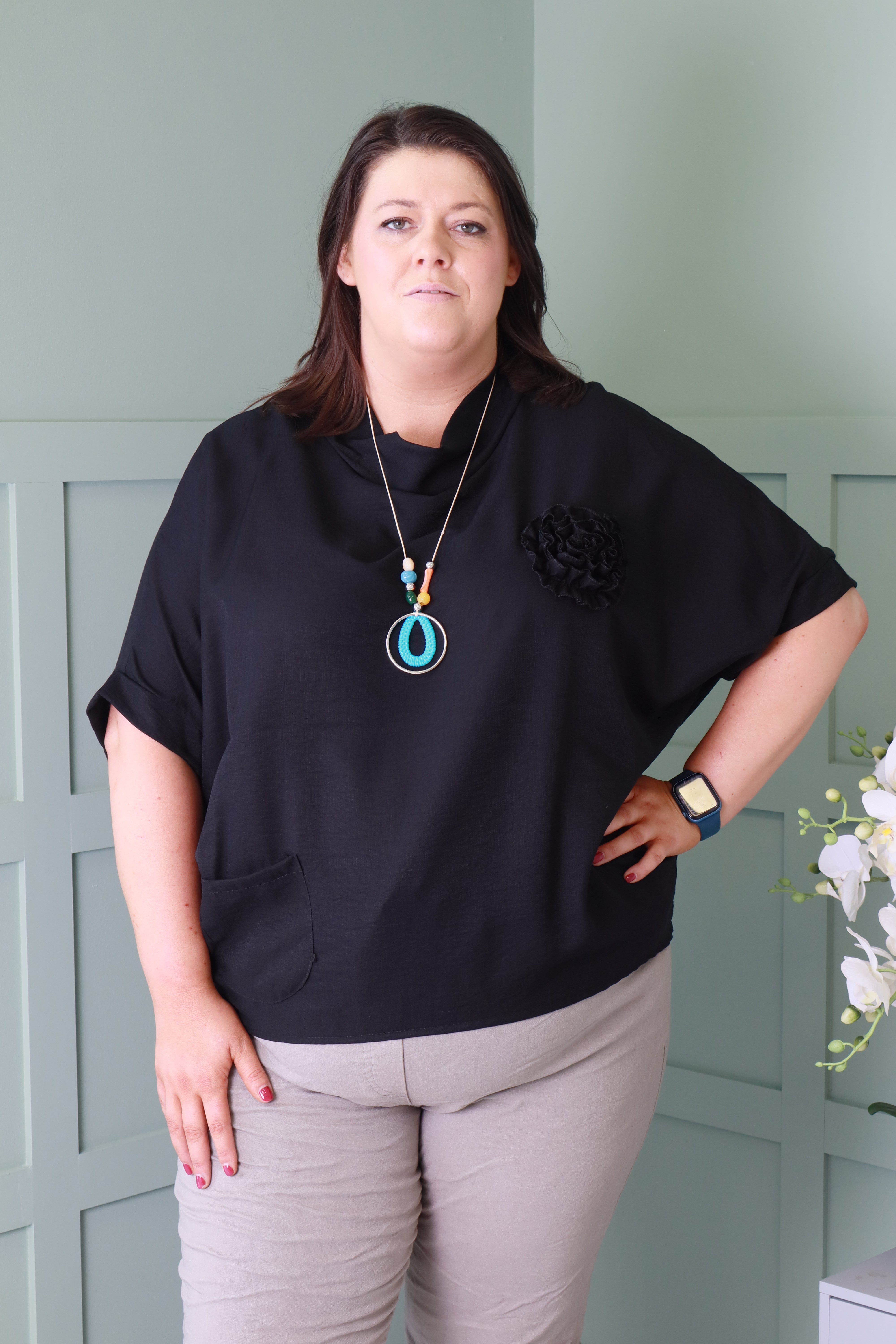 Vita Cowl Neck Blouse in Black