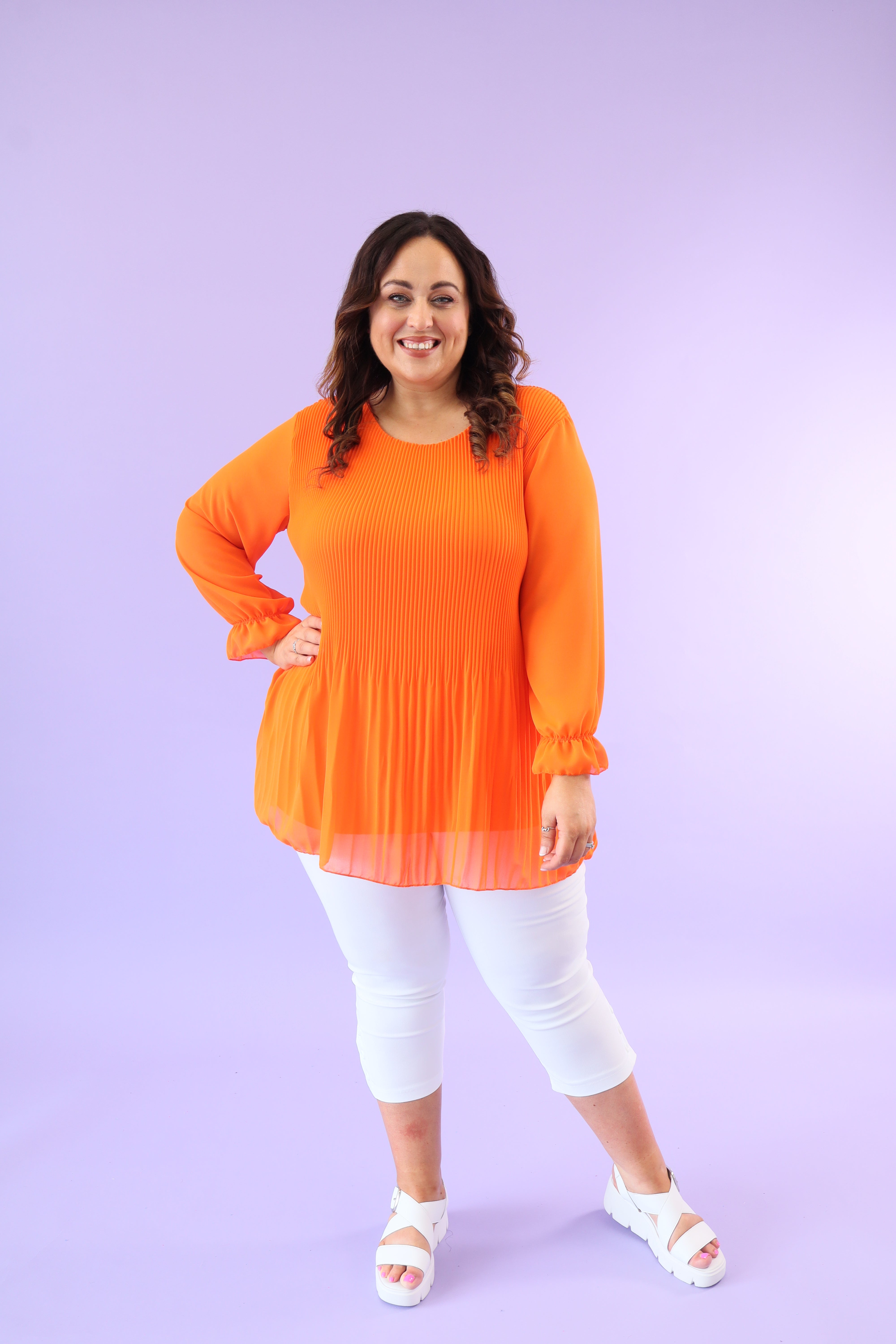 Maizie Pleated Blouse in Orange