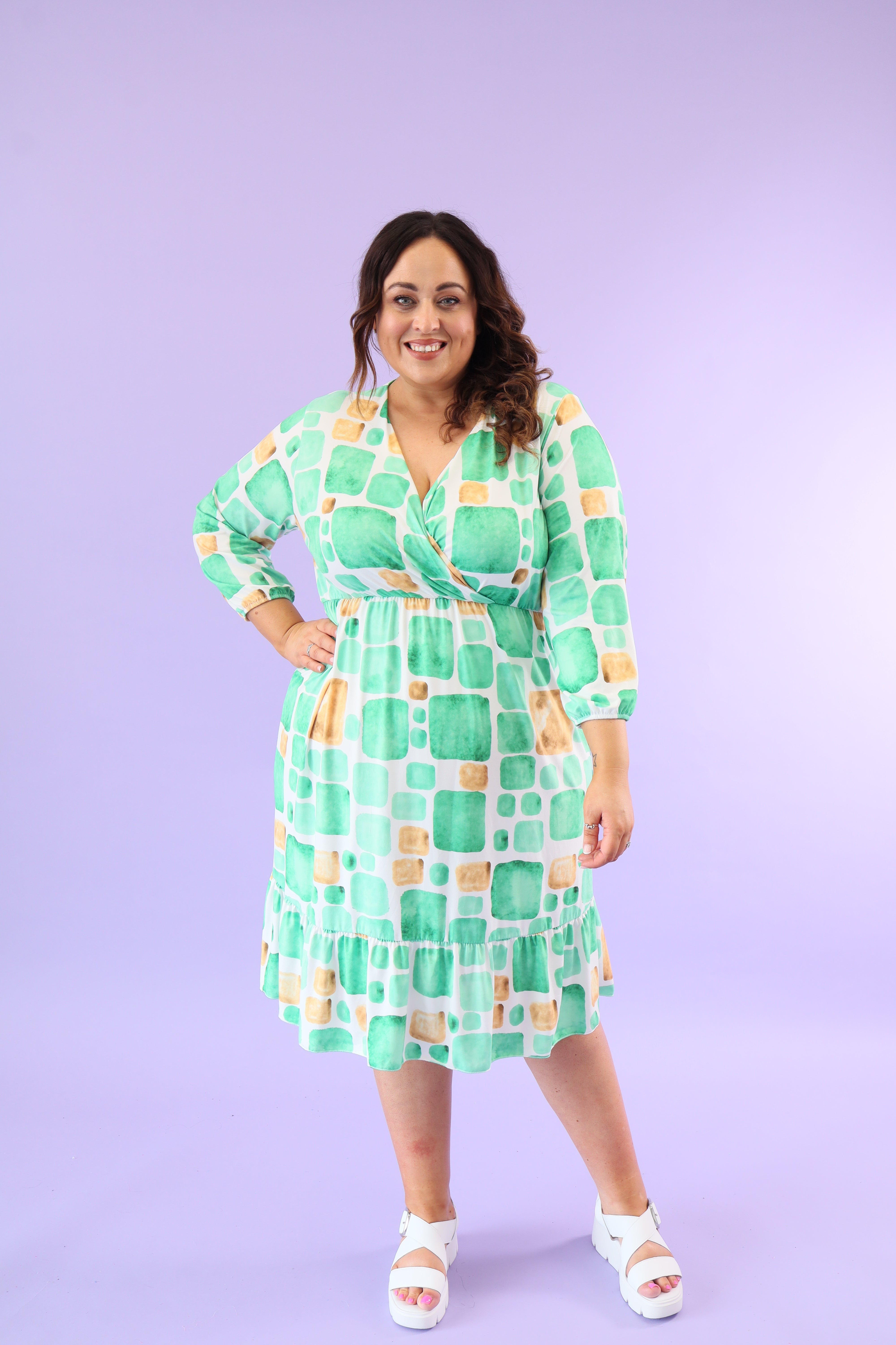 Zoe Faux Wrap Dress in Green