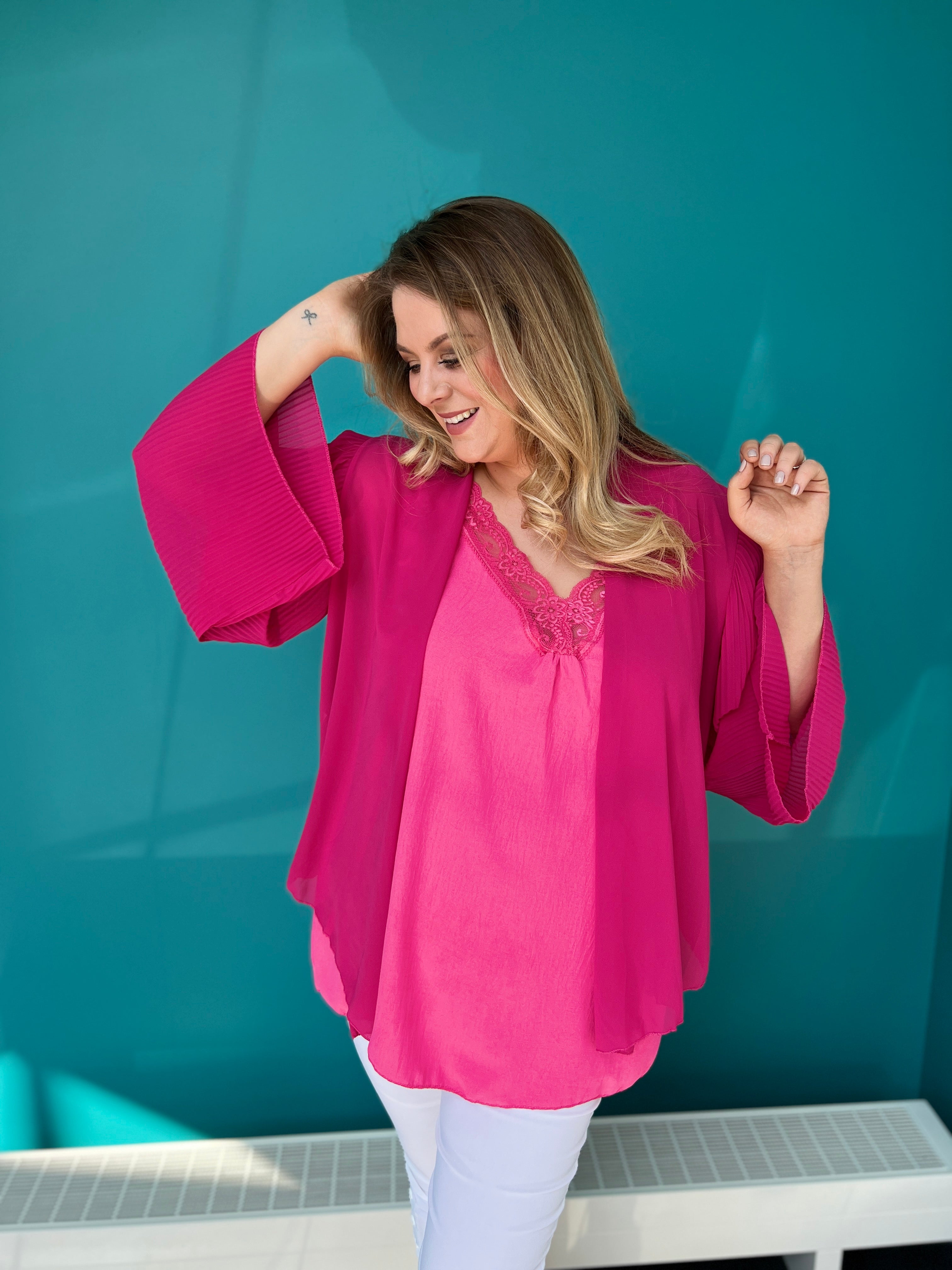 Isla Pleated Sleeved Bolero in Pink
