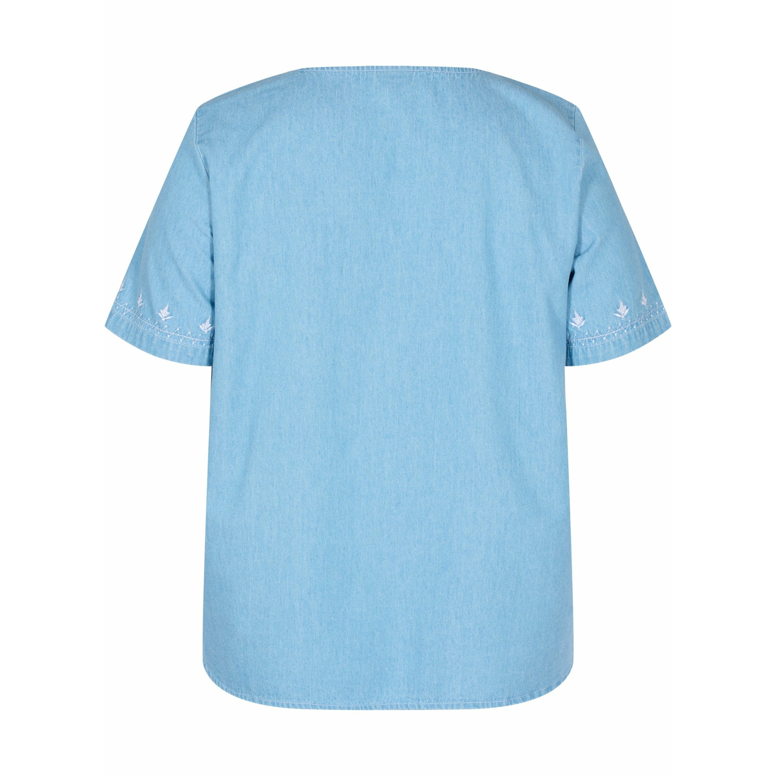 Zizzi Aisha Blouse in Light Blue Denim - Wardrobe Plus