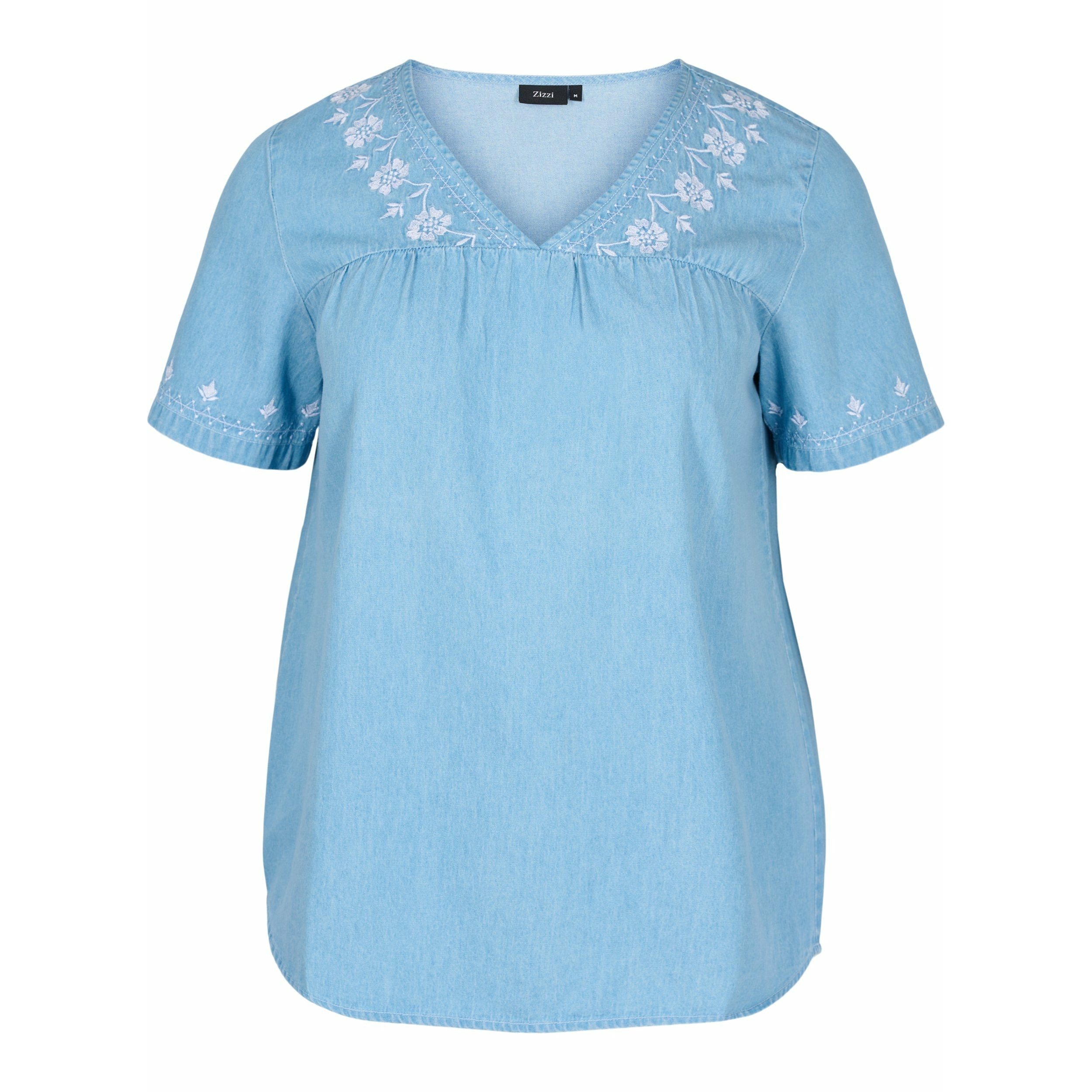 Zizzi Aisha Blouse in Light Blue Denim - Wardrobe Plus