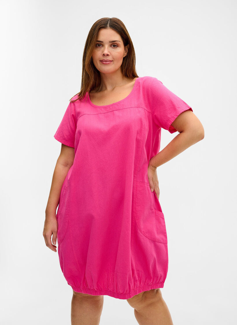 Zizzi Cotton Bubble Dress in Hot Pink