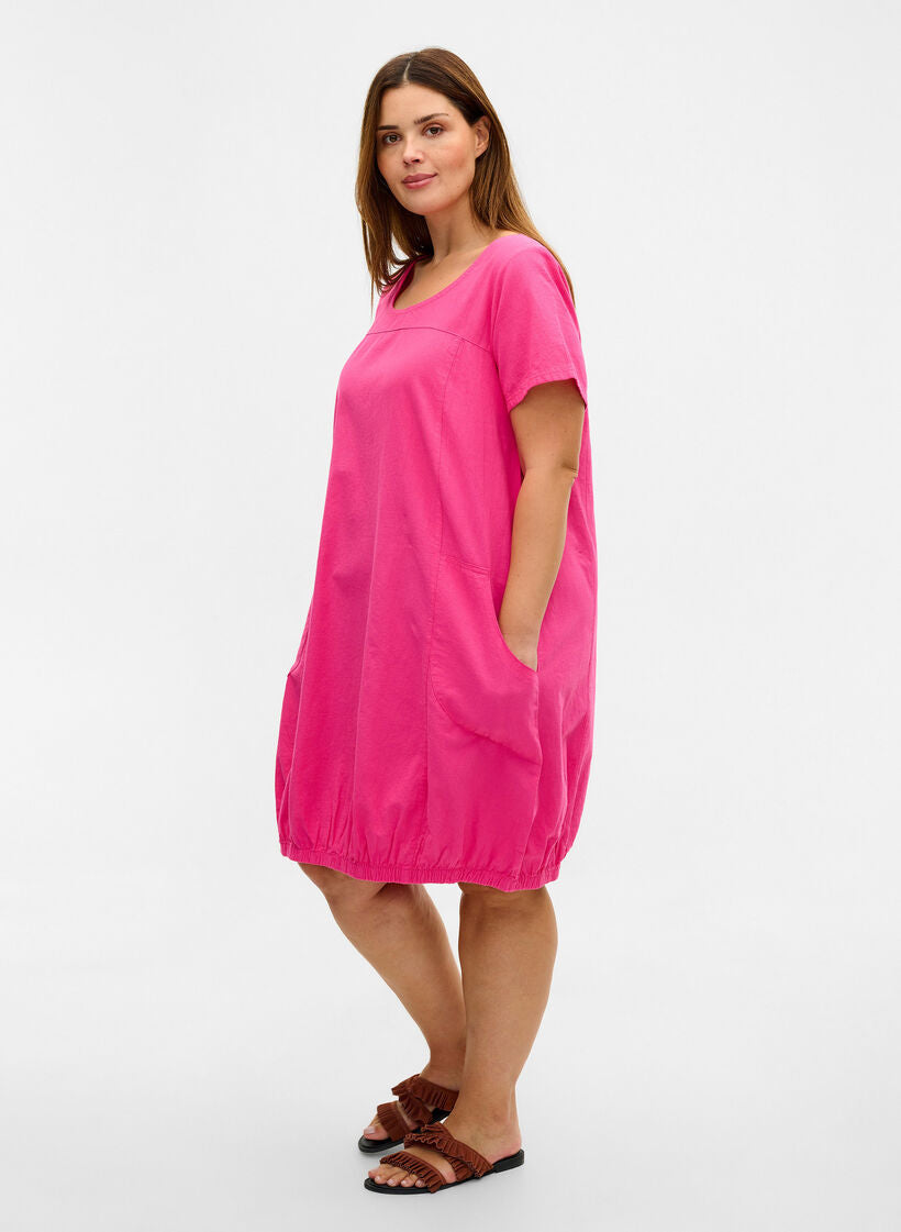 Zizzi Cotton Bubble Dress in Hot Pink