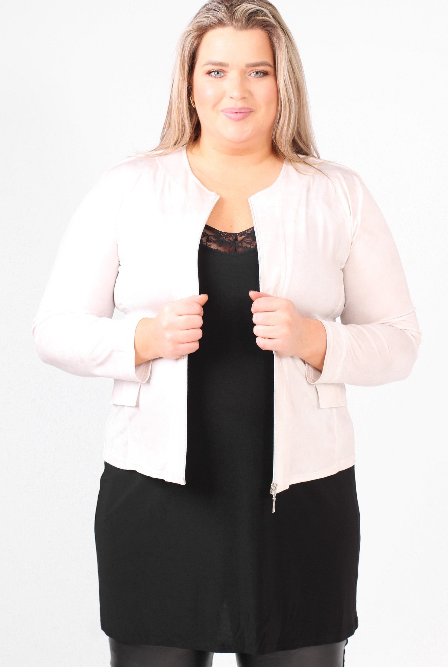 Magna Leather Look Jacket in Cream - Wardrobe Plus
