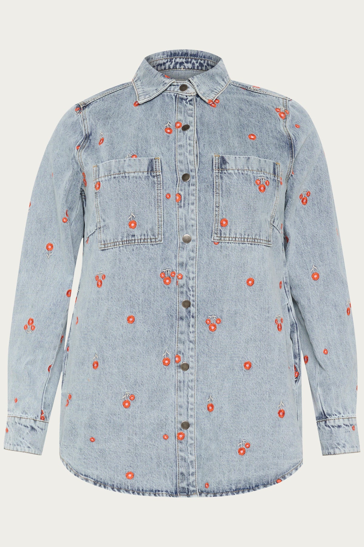 Kaffe Curve Betty Denim Jacket with Red Flowers