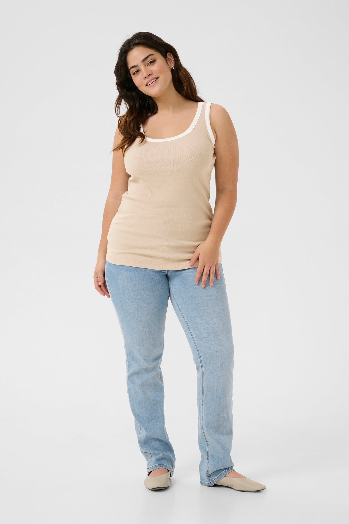 Kaffe Curve Carina Contrast Top in Beige