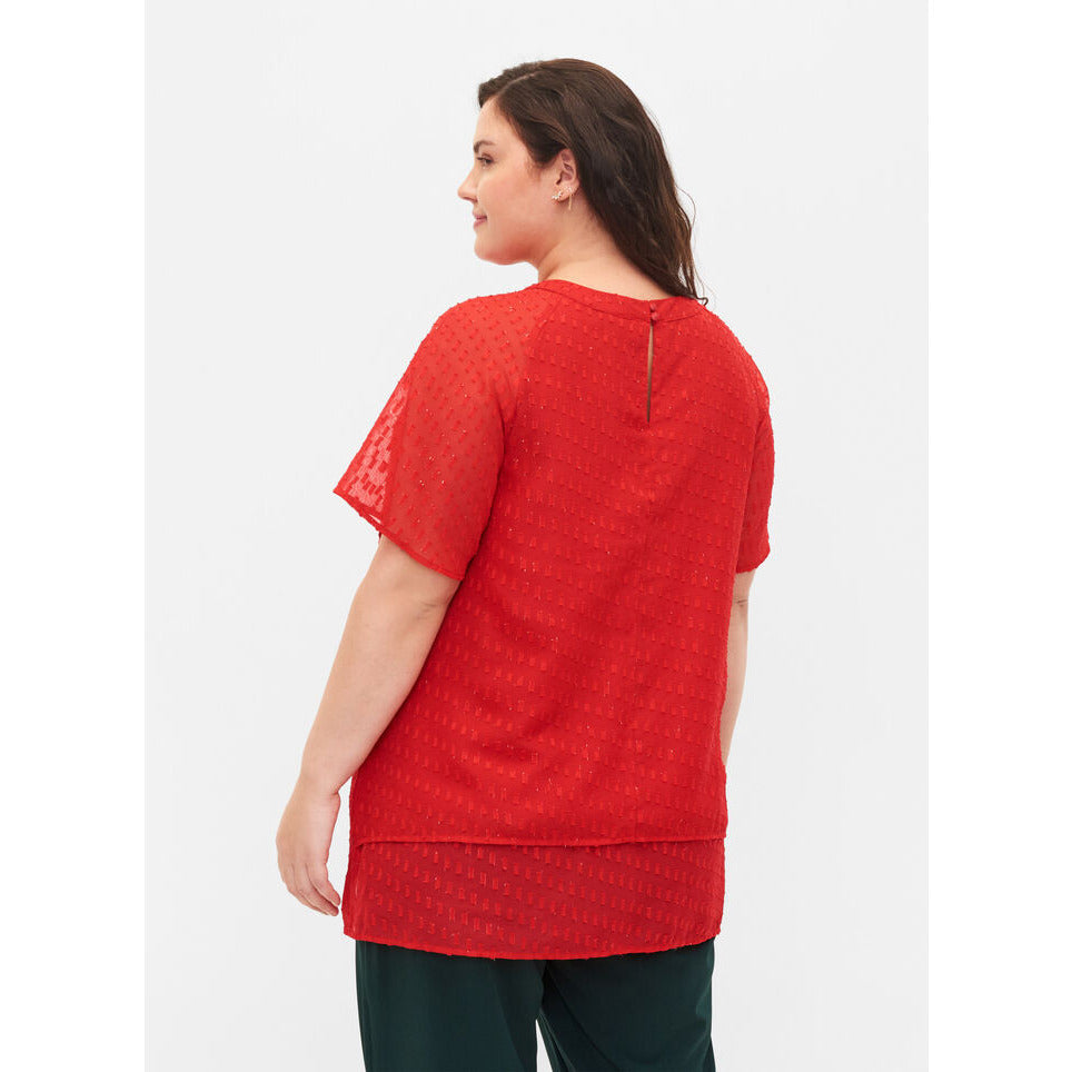 Zizzi Patterned Chiffon Blouse in Red - Wardrobe Plus