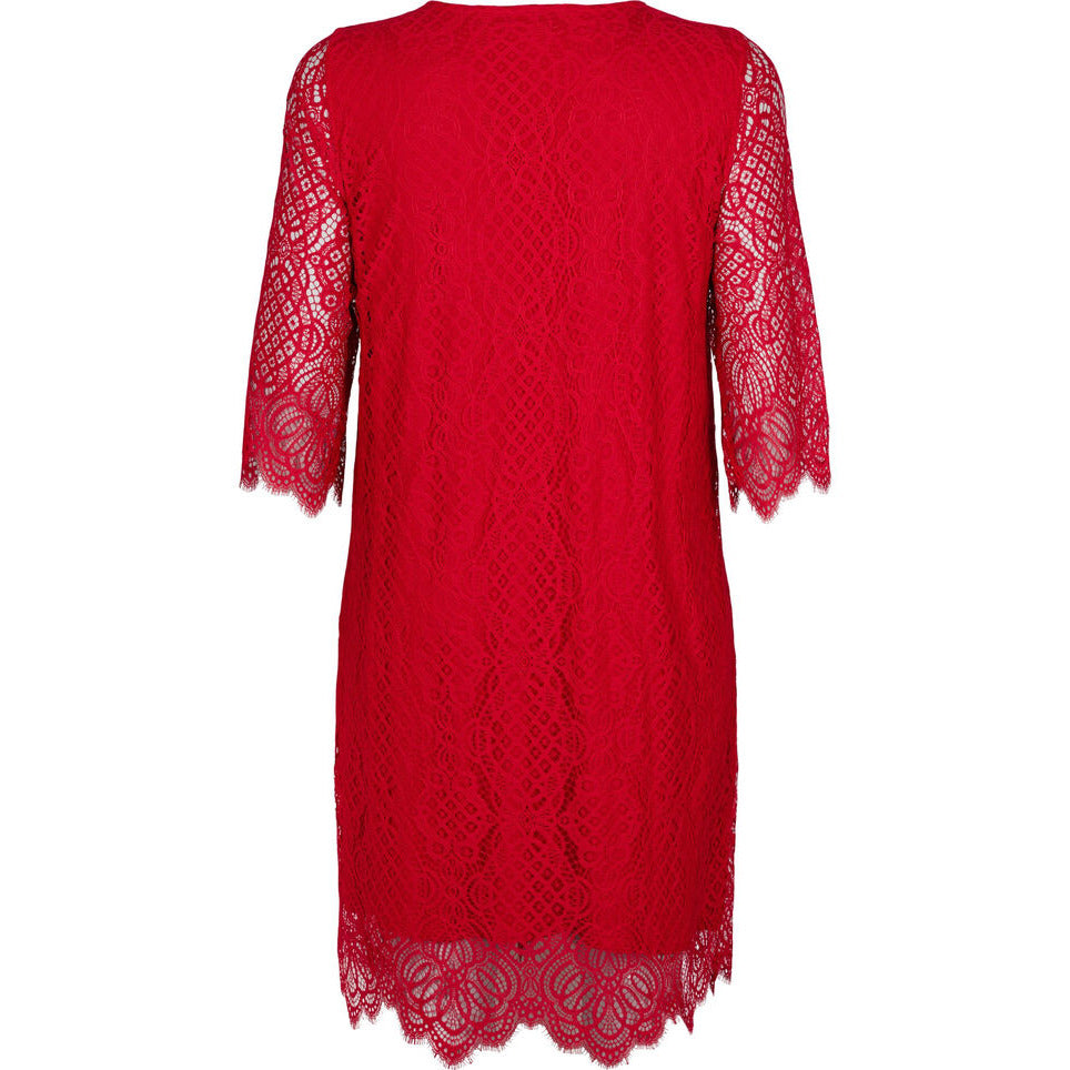 Zizzi Indy Lace Dress in Red - Wardrobe Plus