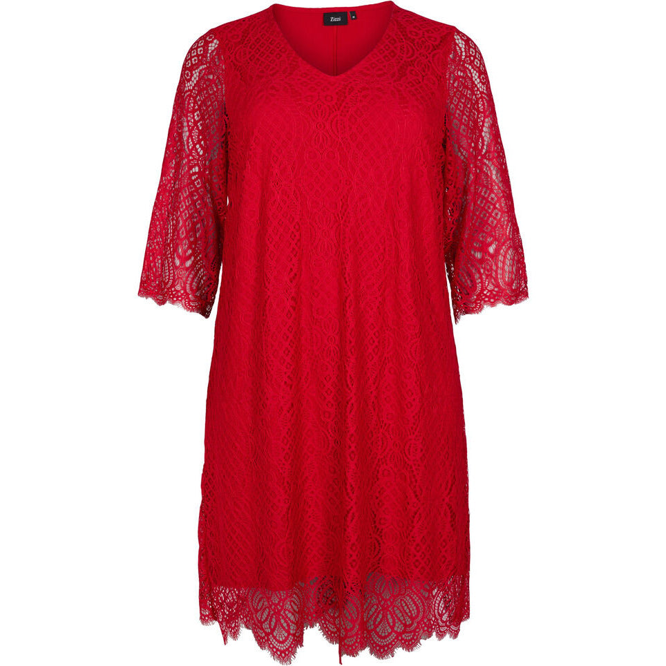 Zizzi Indy Lace Dress in Red - Wardrobe Plus