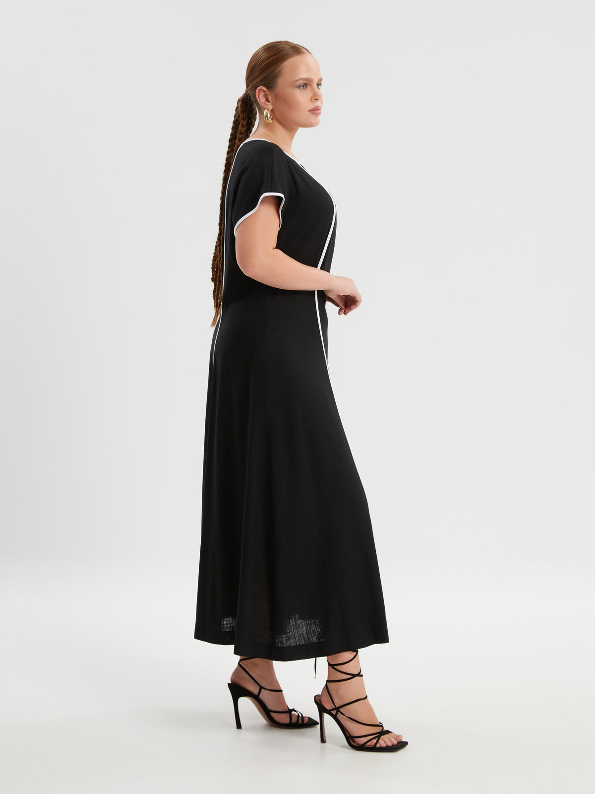 Mat Black Dress with White Stripes