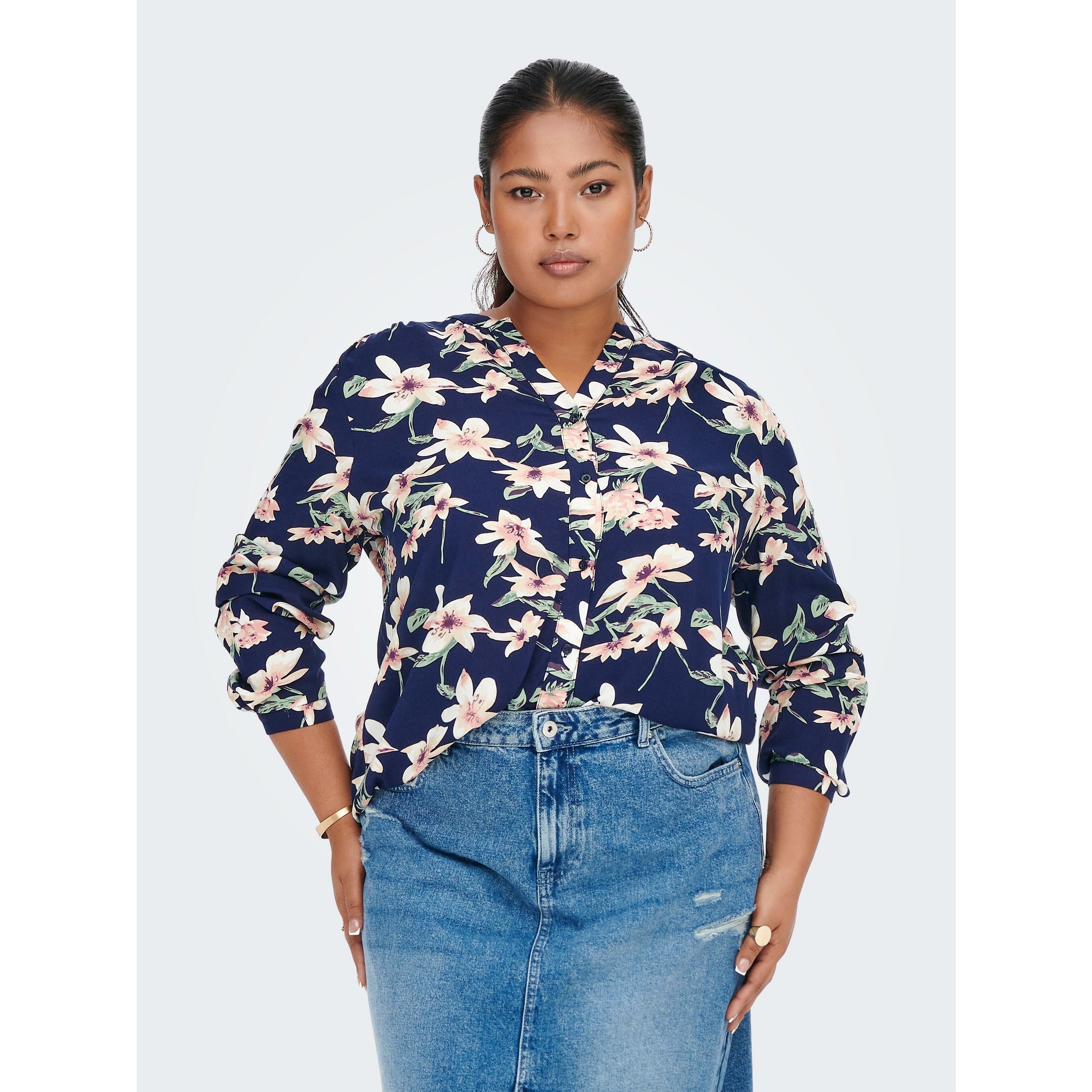 Only Carmakoma Anita Shirt in Navy - Wardrobe Plus