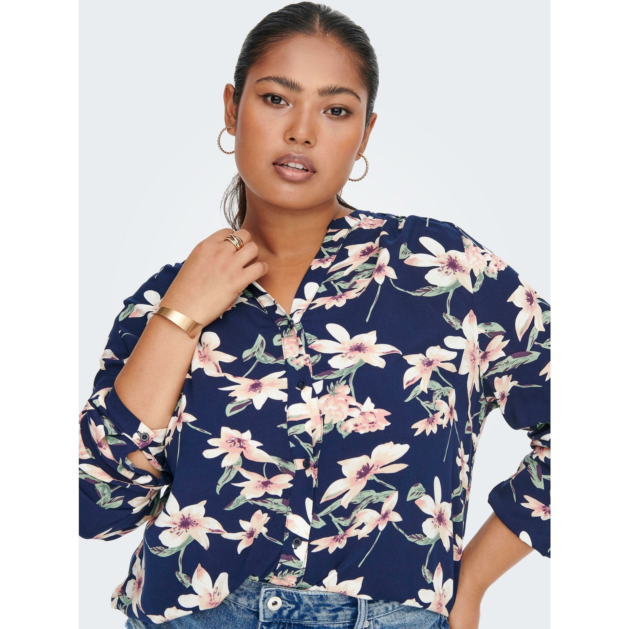 Only Carmakoma Anita Shirt in Navy - Wardrobe Plus