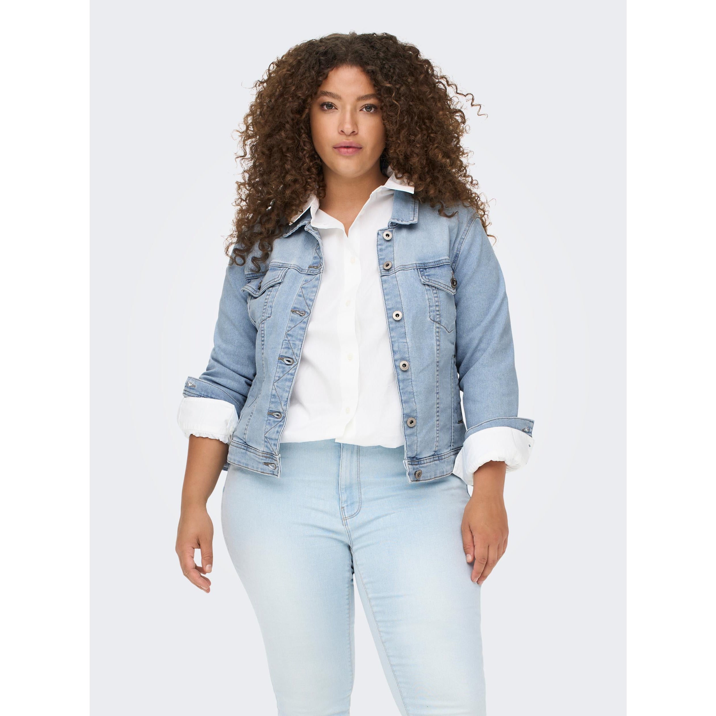 Only Carmakoma Denim Jacket in Pale Blue - Wardrobe Plus