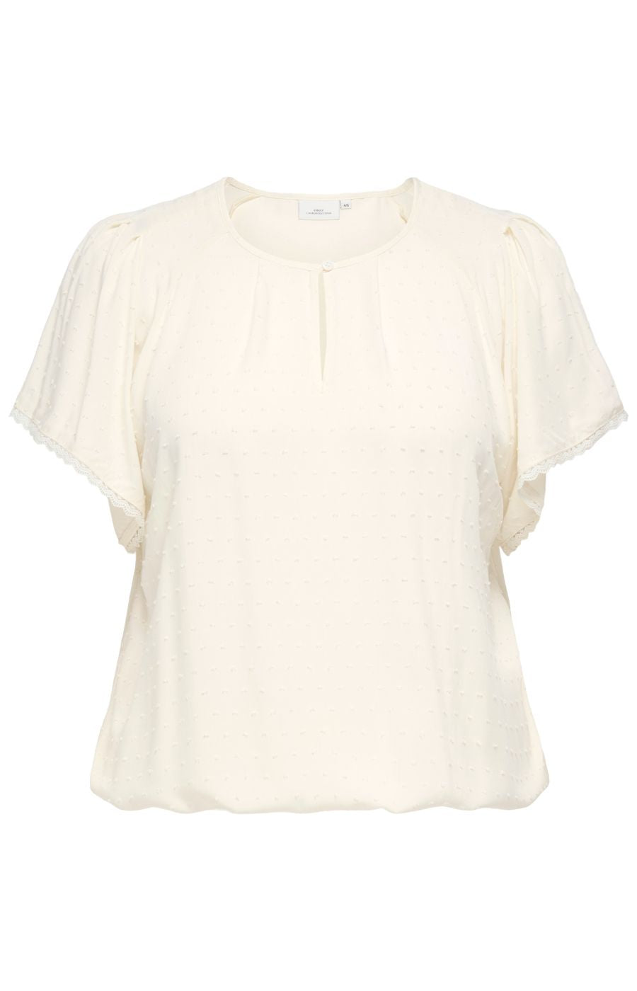 Only Carmakoma Tamra Blouse in Cream, a round neck blouse with button closure, short flowy sleeves and an elasticated waistband