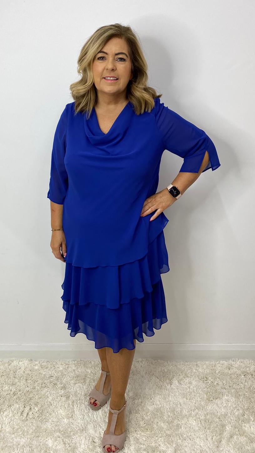Godske Dress with Cowl Neckline in Blue - Wardrobe Plus