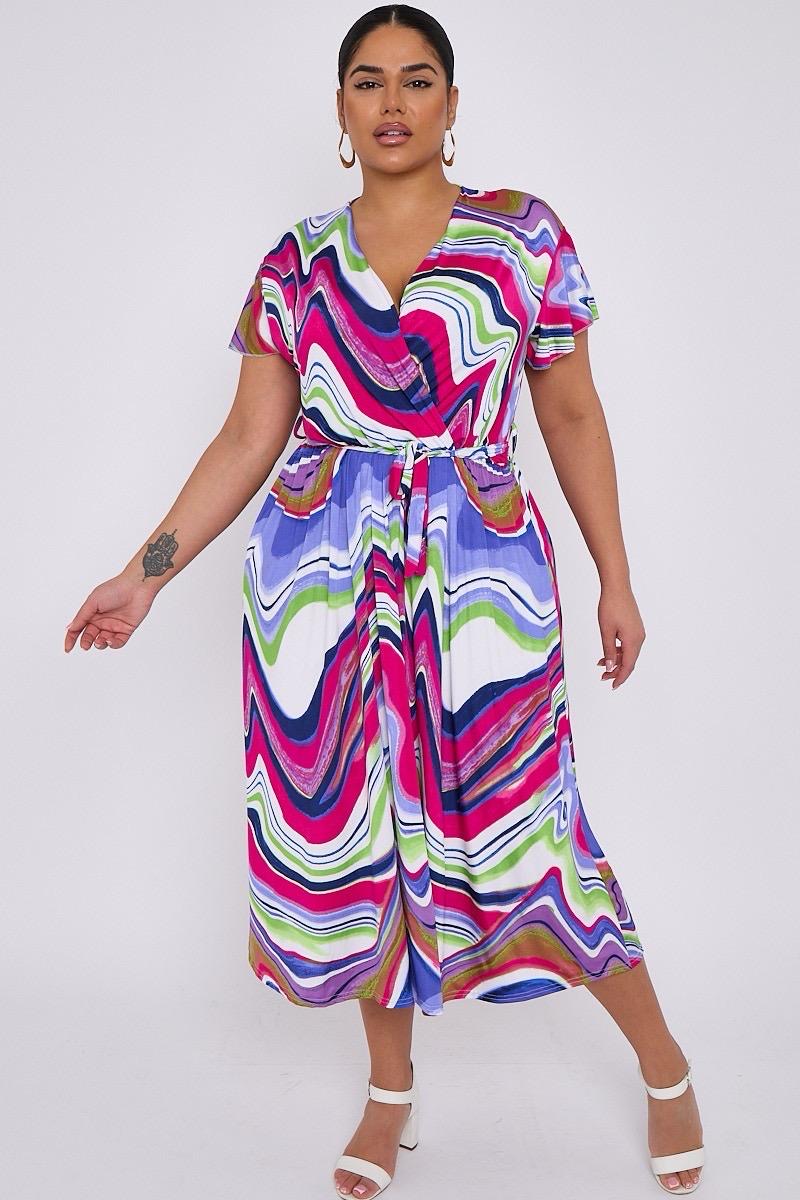 Dani Faux Wrap Dress in Wavy Print