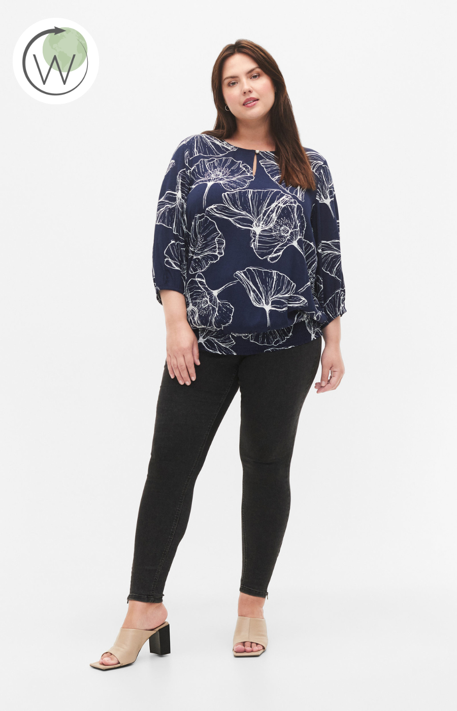 Zizzi Bella Smocked Blouse in Navy