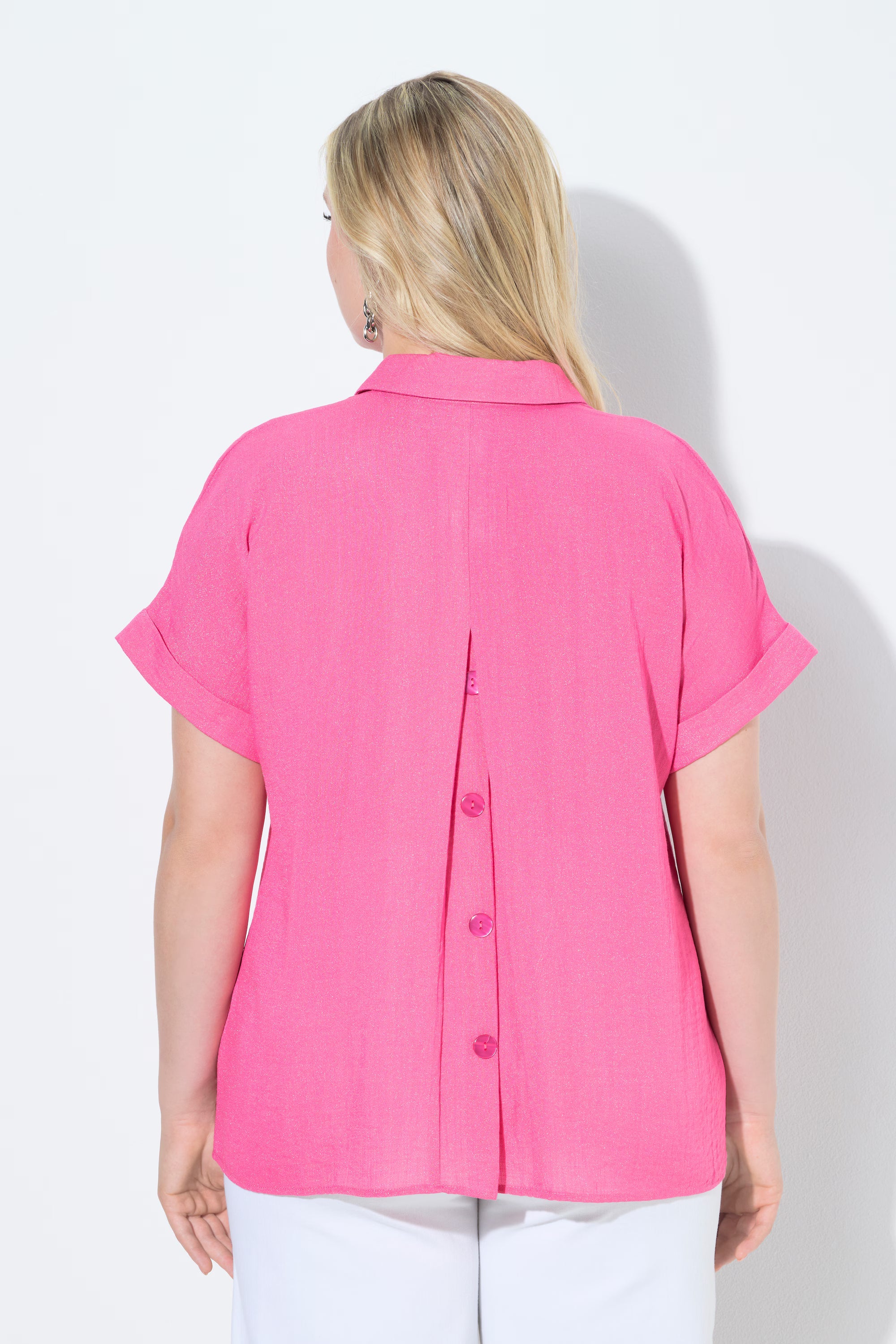 Ulla Popken Back Button Blouse in Pink