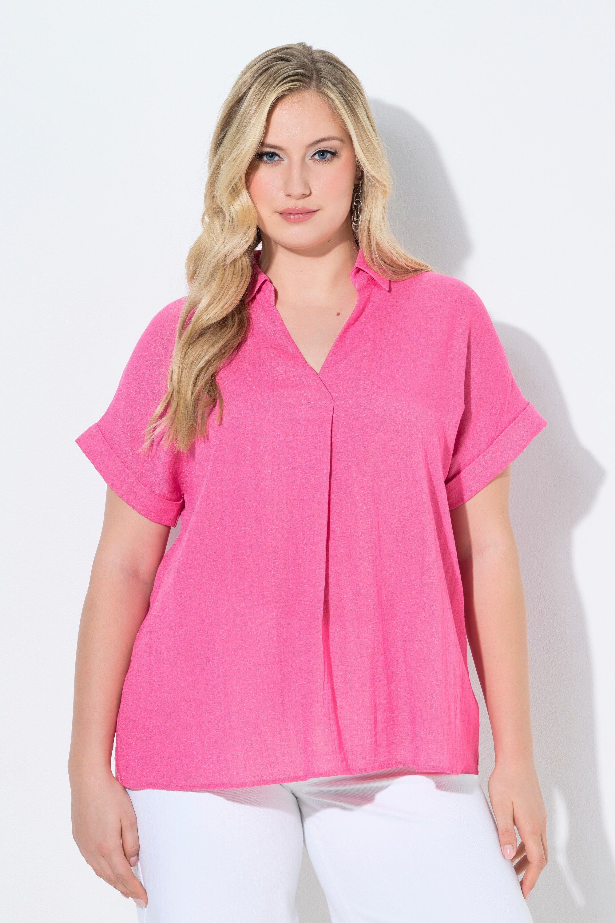 Ulla Popken Back Button Blouse in Pink