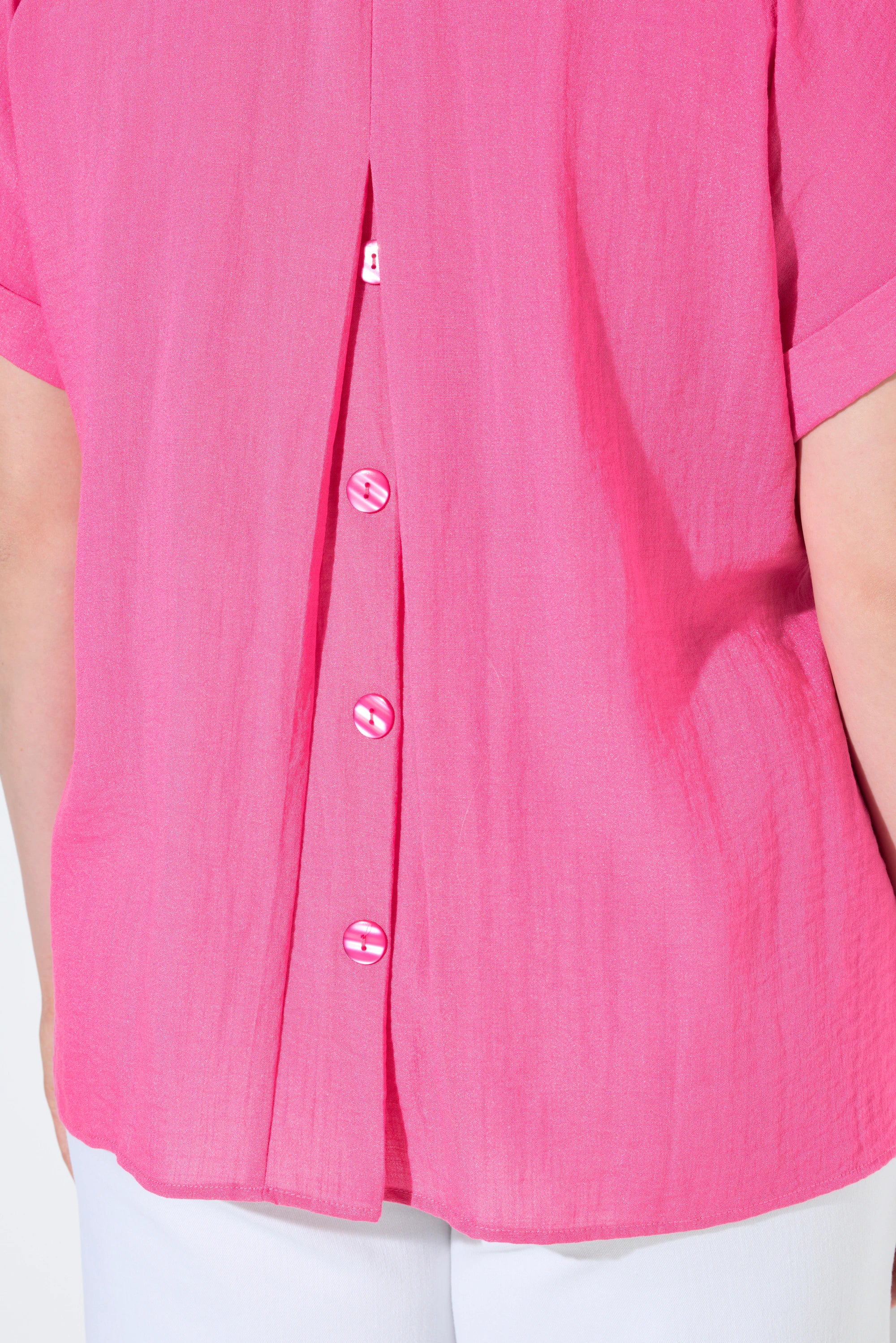 Ulla Popken Back Button Blouse in Pink