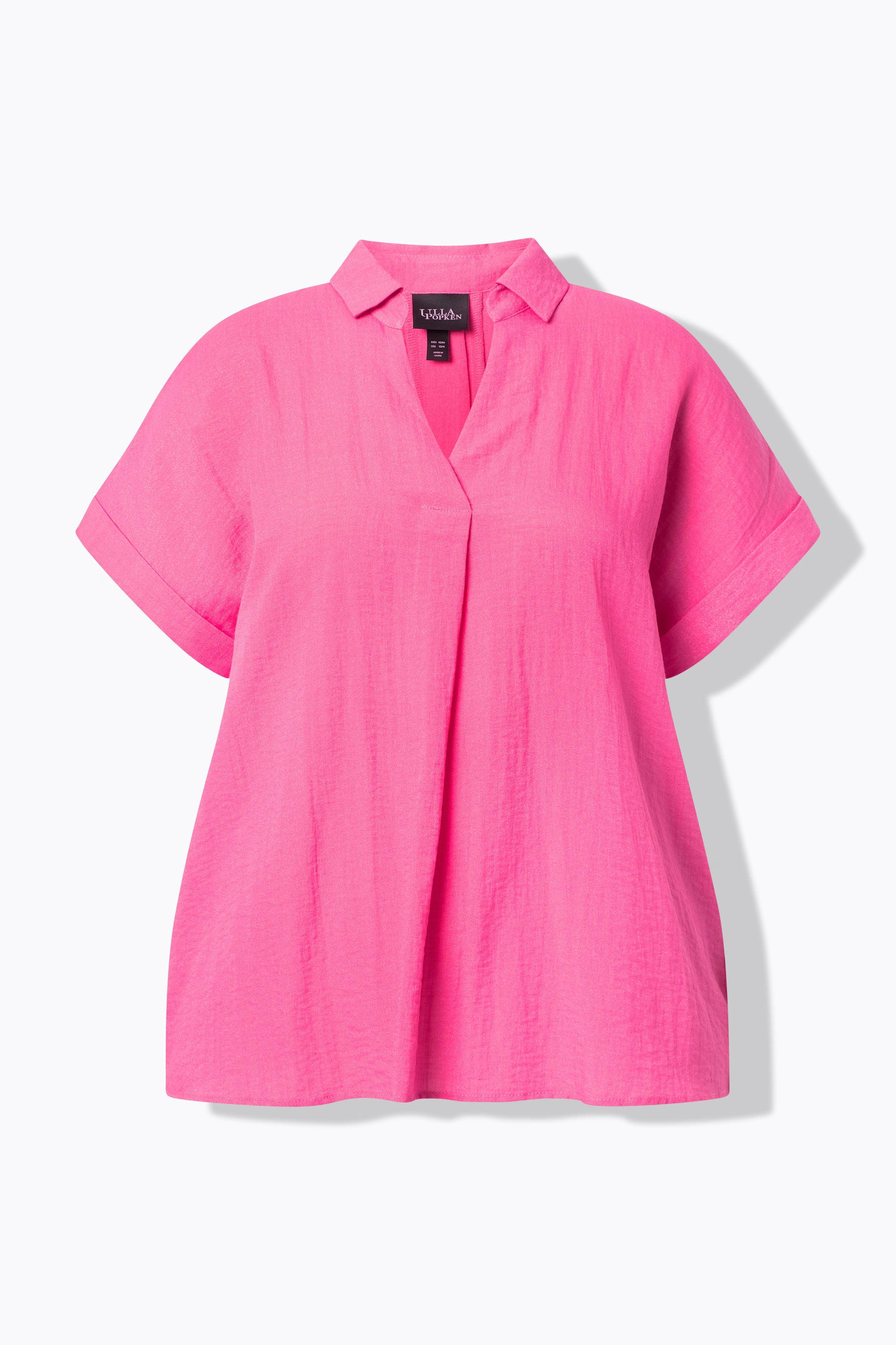 Ulla Popken Back Button Blouse in Pink