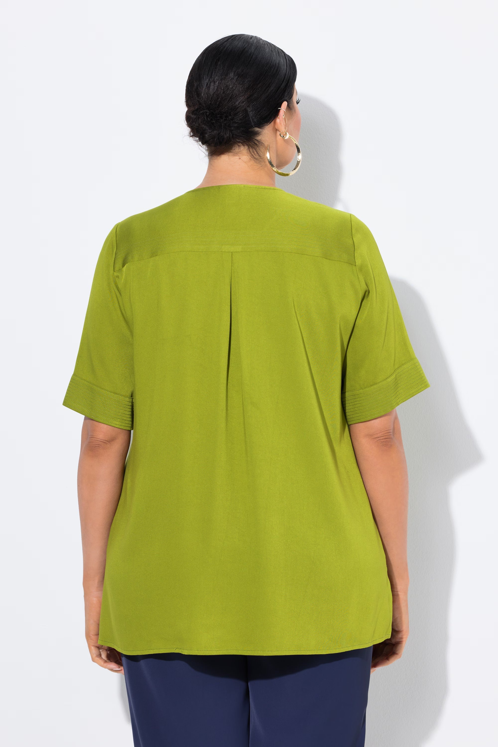 Ulla Popken Button Neck Blouse in Green