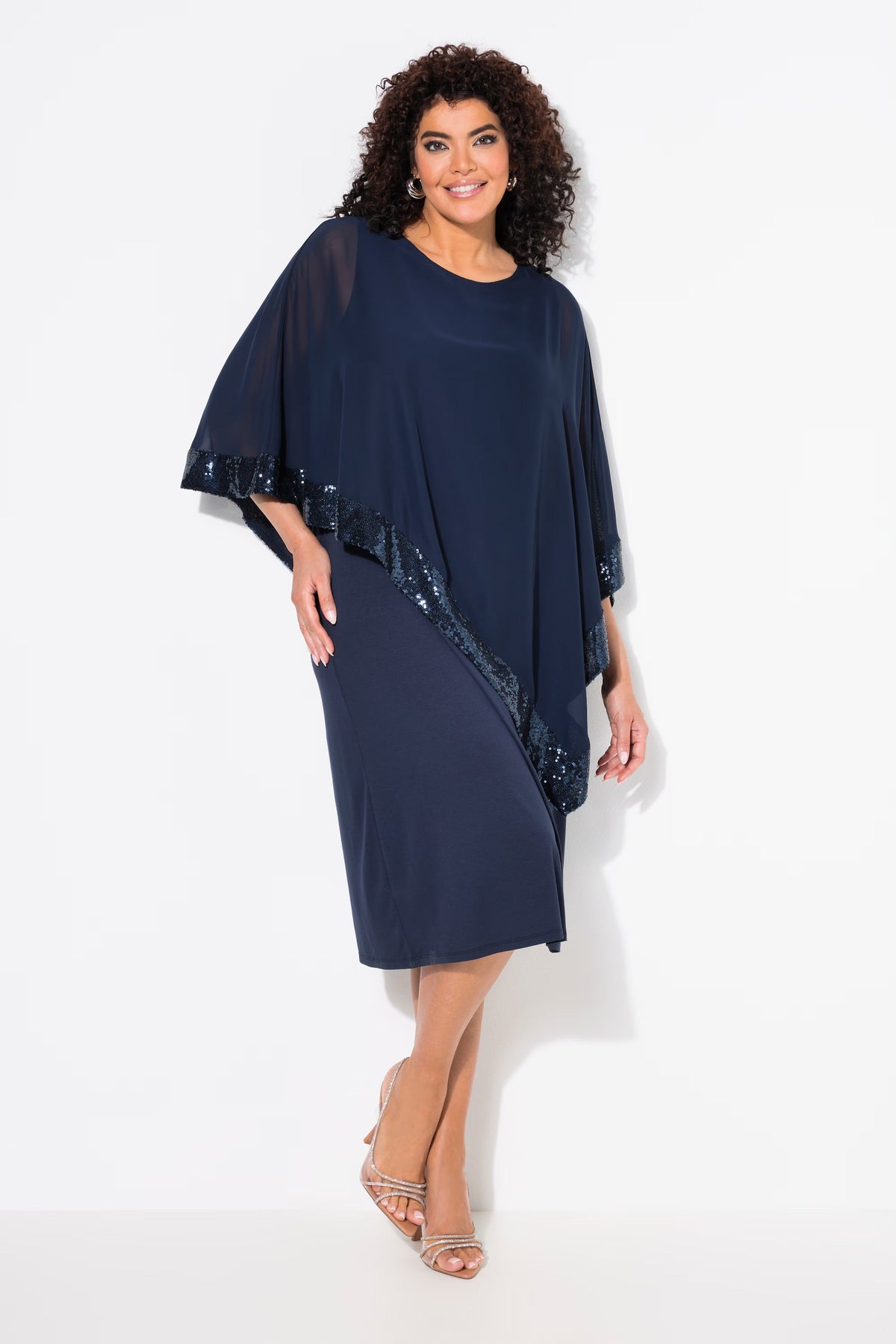 Ulla Popken Chiffon Cape Dress in Black