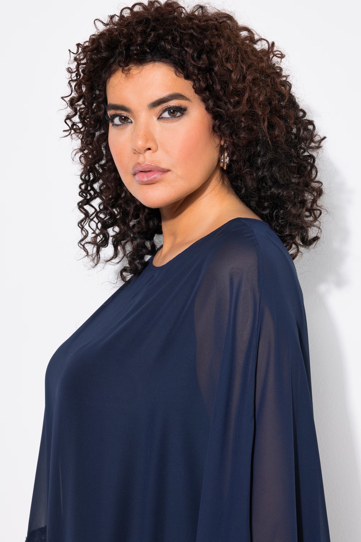 Ulla Popken Chiffon Cape Dress in Black